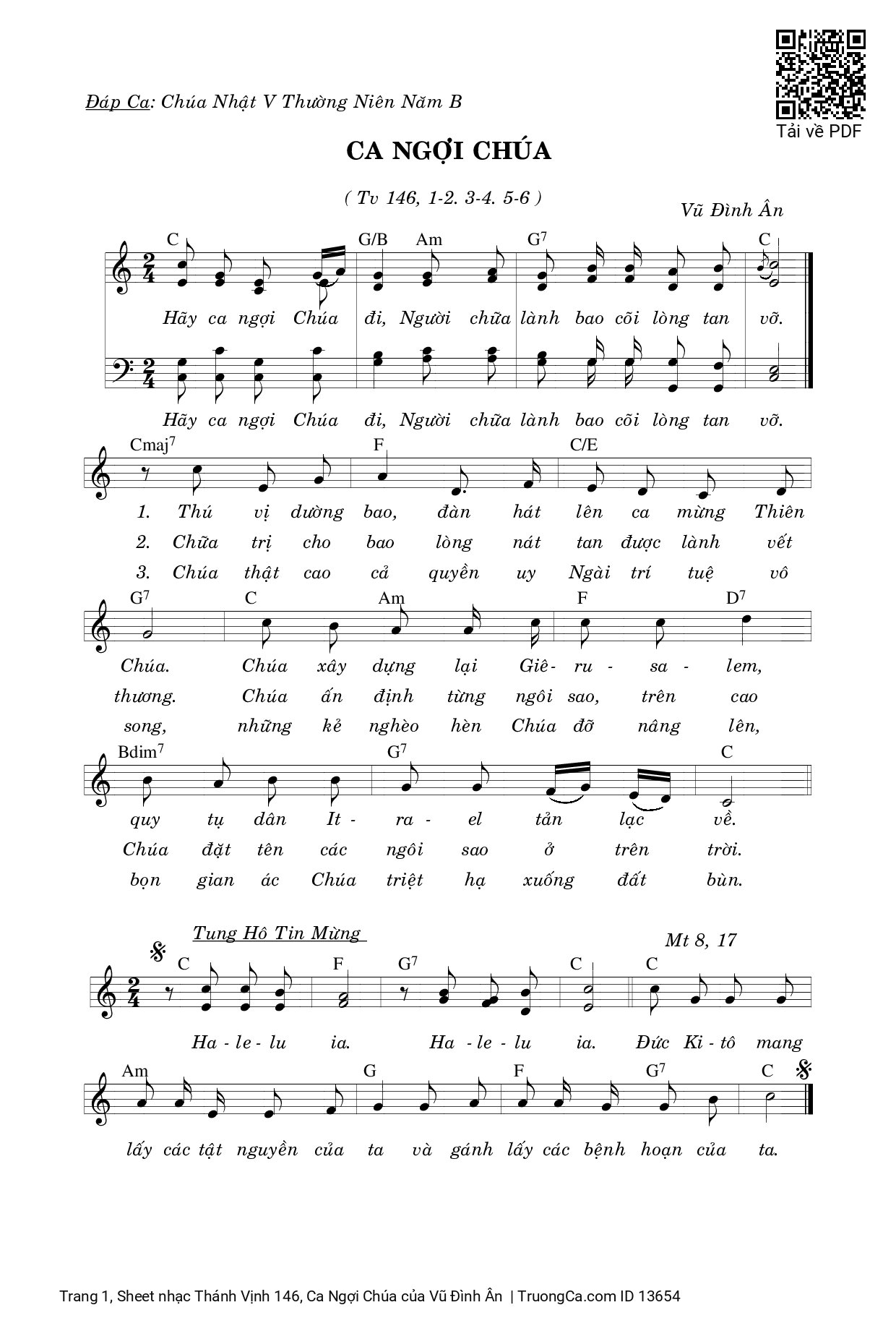 Trang 1 của Sheet nhạc PDF bài hát Thánh Vịnh 146, Ca Ngợi Chúa - Vũ Đình Ân