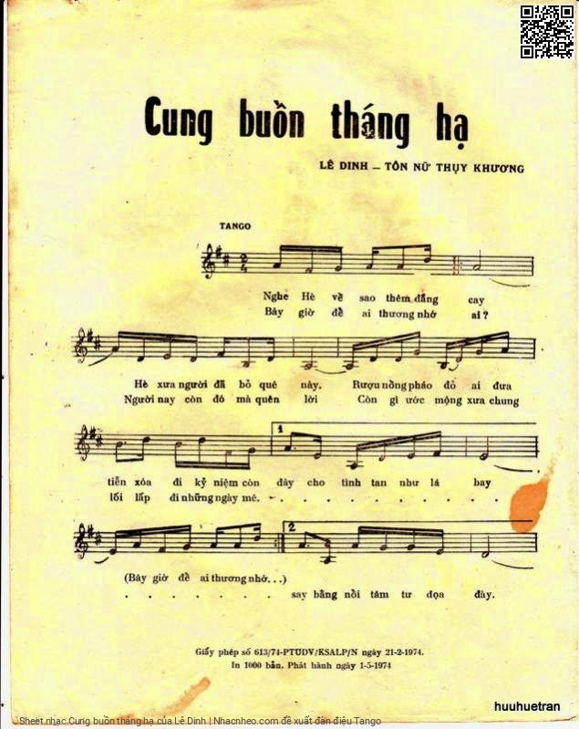 Trang 2 của Sheet nhạc PDF bài hát Cung buồn tháng hạ - Lê Dinh, 1. Nghe hè về sao thêm đắng  cay. Hè xưa người đã bỏ quê  này Rượu nồng pháo đỏ ai đưa tiễn