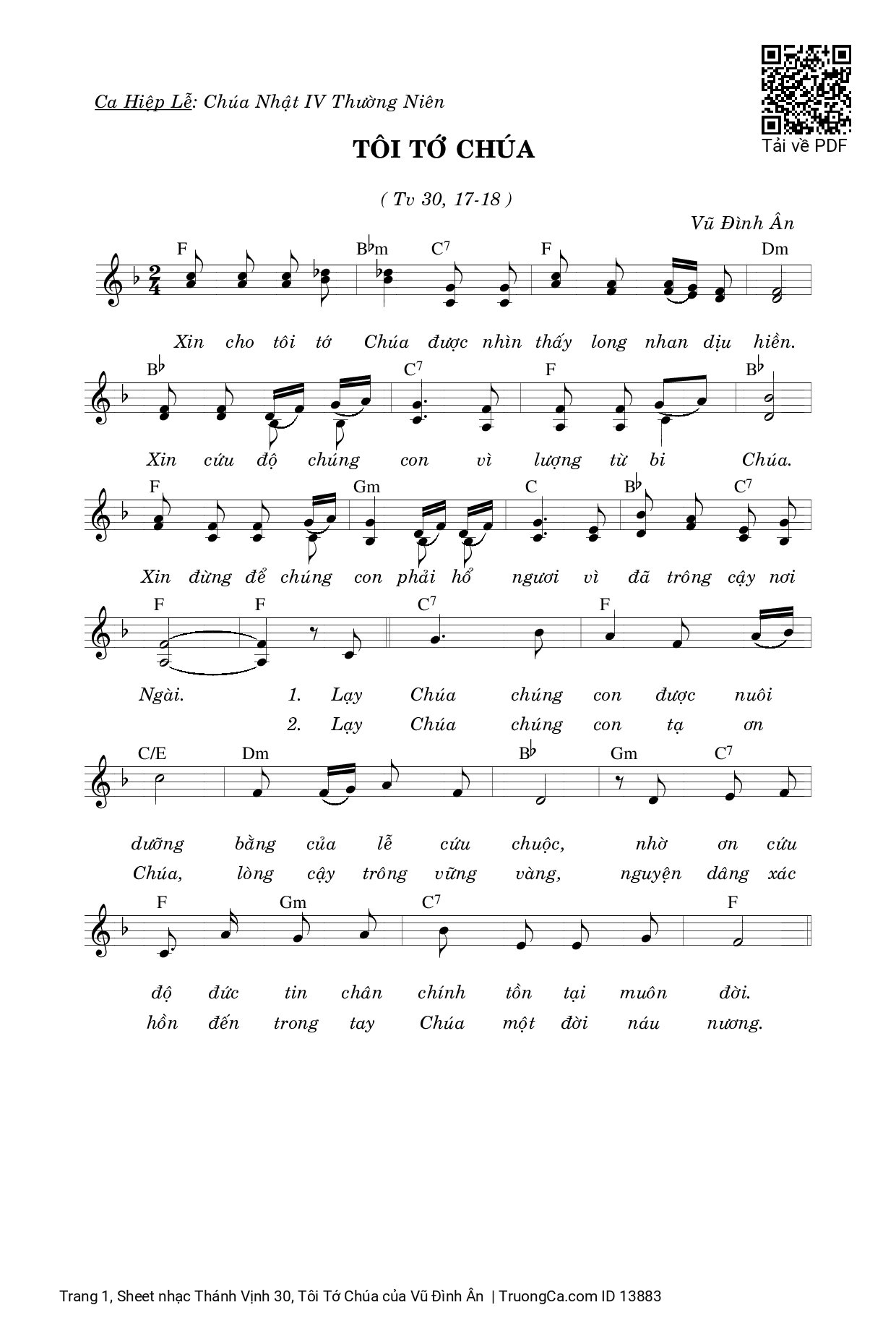 Sheet nhạc PDF bài Thánh Vịnh 30, Tôi Tớ Chúa