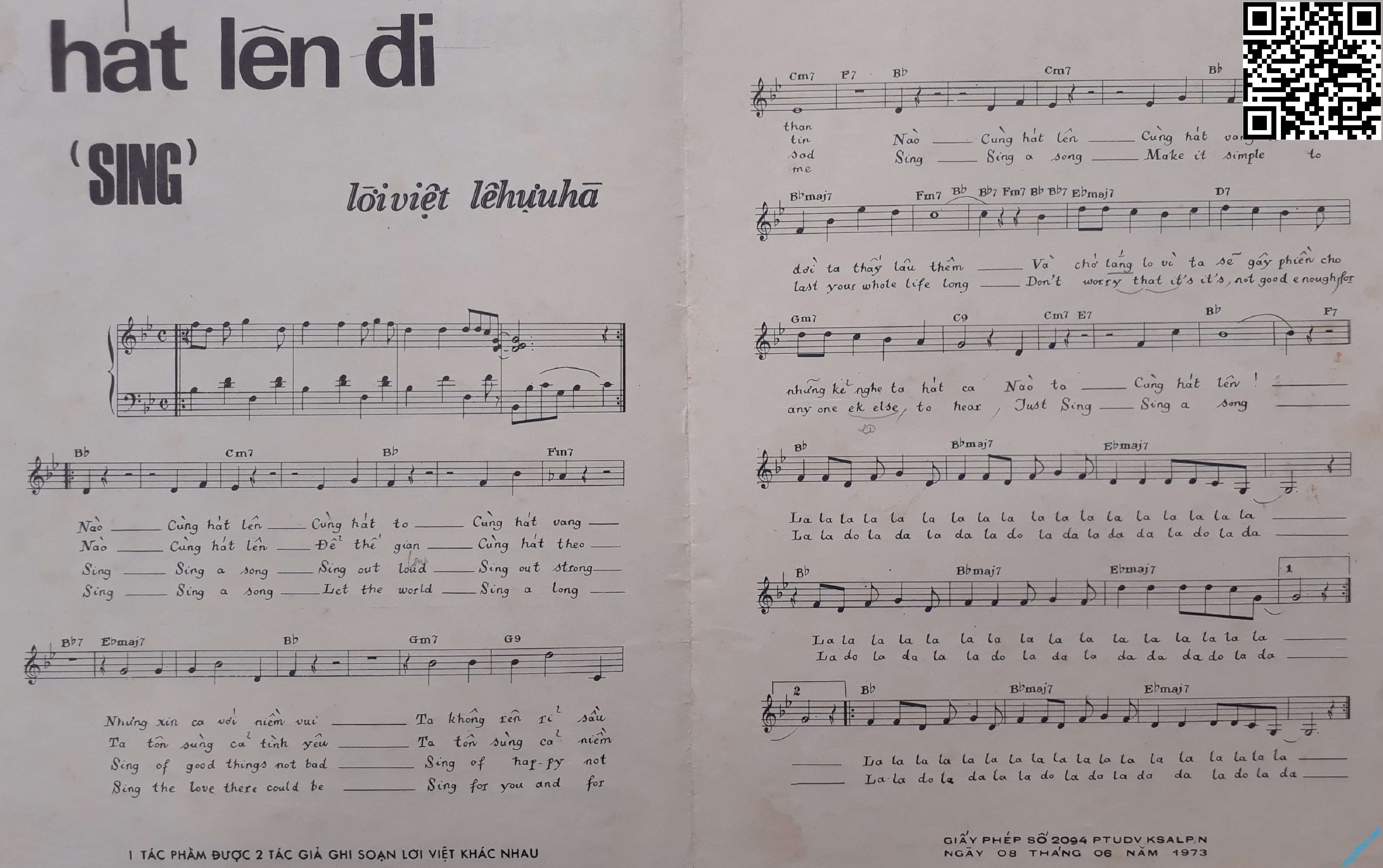 Trang 2 của Sheet nhạc PDF bài hát Cùng hát lên (Sing) - The Carpenters, Hợp âm theo phần trình bày của ca sĩ Kiều Nga