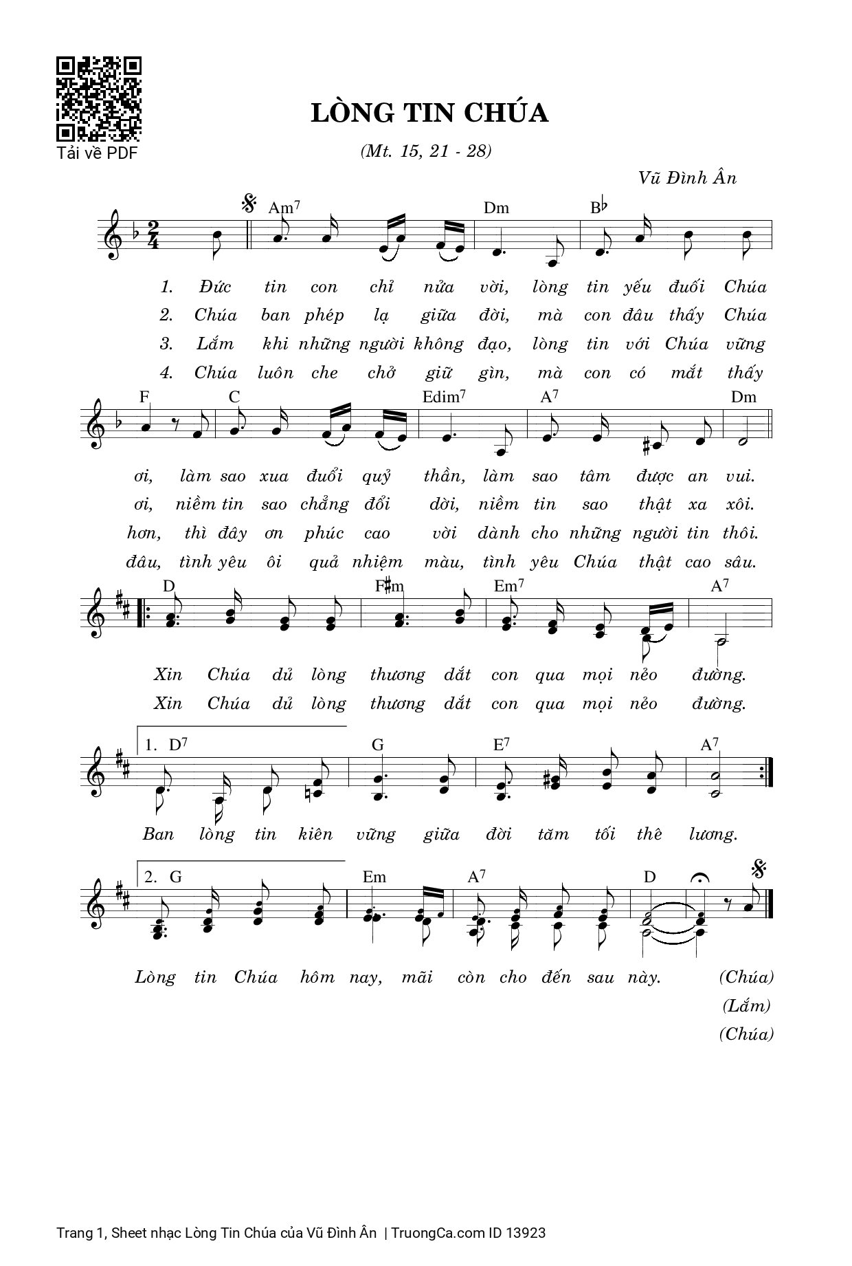 Sheet nhạc PDF bài Lòng Tin Chúa