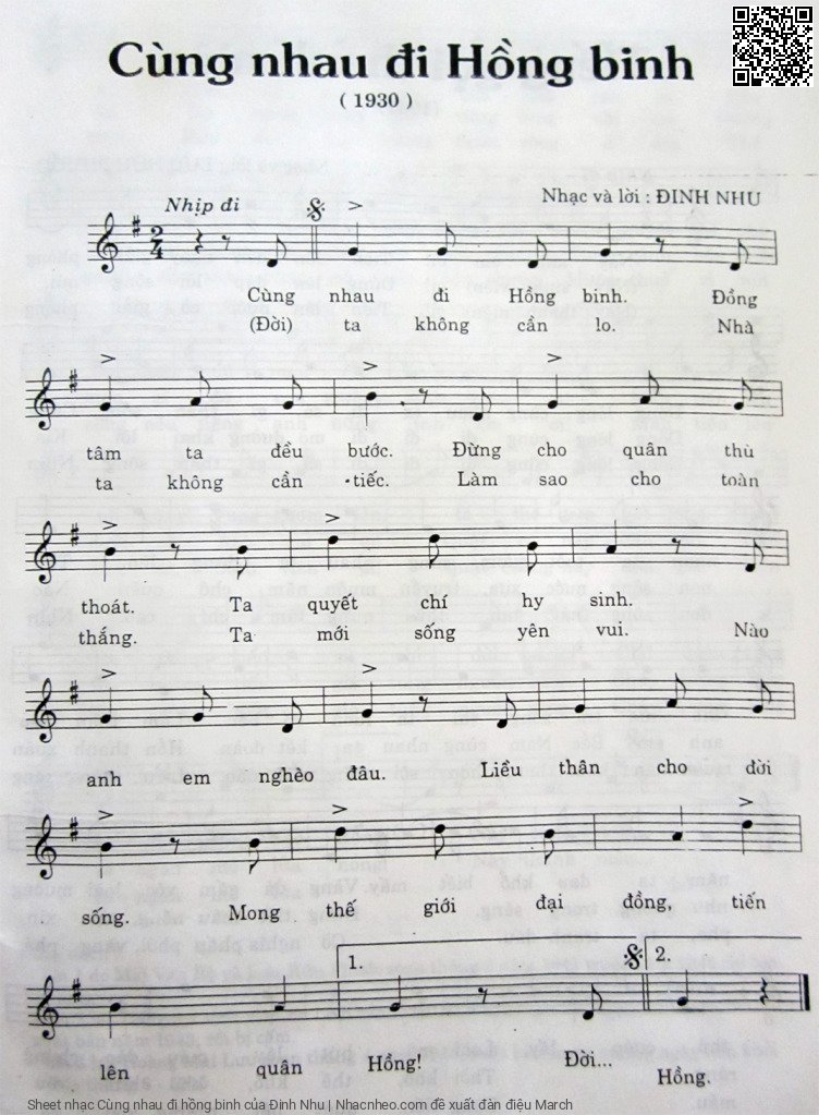 Trang 1 của Sheet nhạc PDF bài hát Cùng nhau đi hồng binh - Đinh Nhu, Cùng  nhau đi hồng binhĐồng tâm ta đều bước