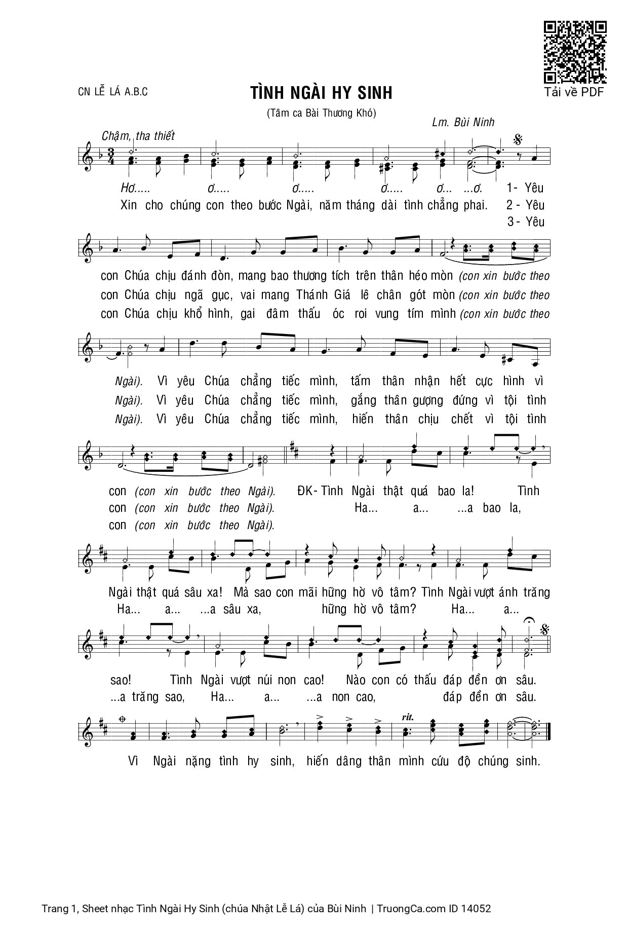 Trang 1 của Sheet nhạc PDF bài hát Tình Ngài Hy Sinh (chúa Nhật Lễ Lá) - Bùi Ninh