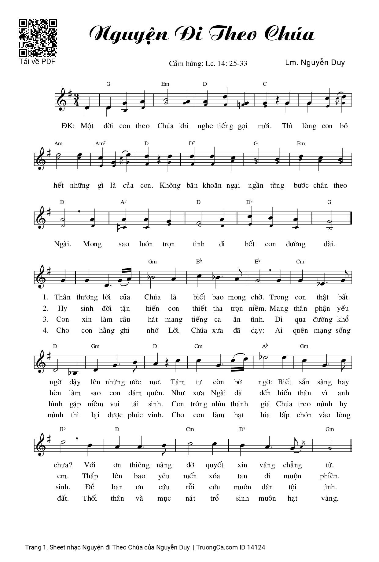 Trang 1 của Sheet nhạc PDF bài hát Nguyện đi Theo Chúa - Nguyễn Duy