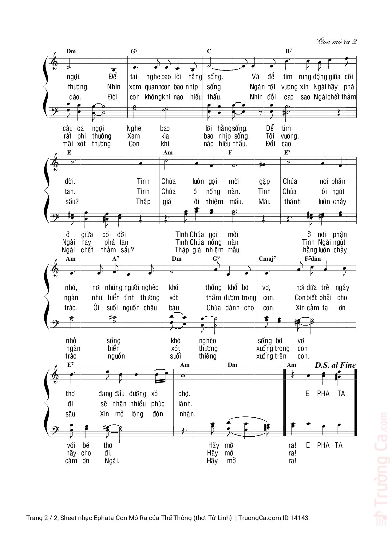 Trang 2 của Sheet nhạc PDF bài hát Ephata Con Mở Ra - Thế Thông (thơ: Từ Linh)