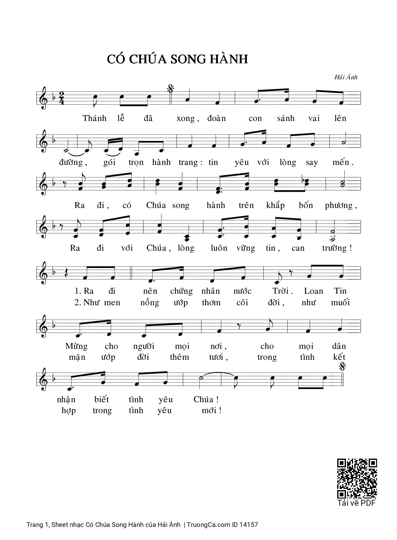 Trang 1 của Sheet nhạc PDF bài hát Có Chúa Song Hành - Hải Ánh