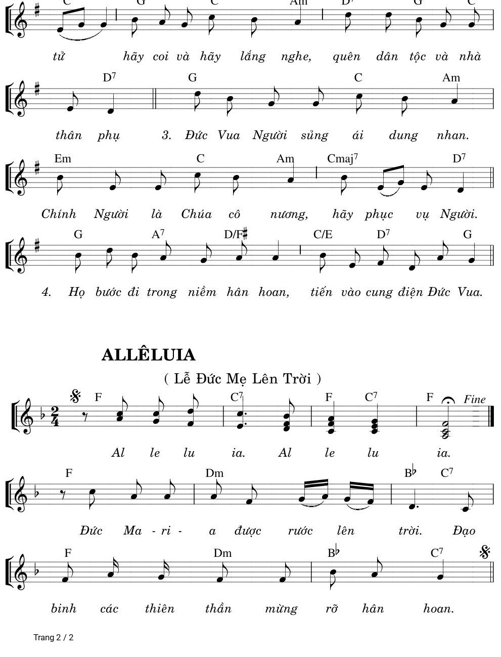 Trang 2 của Sheet nhạc PDF bài hát Thánh Vịnh 44, Lễ đức Mẹ Lên Trời - Vũ Đình Ân
