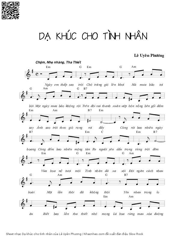 Sheet nhạc Dạ khúc cho tình nhân