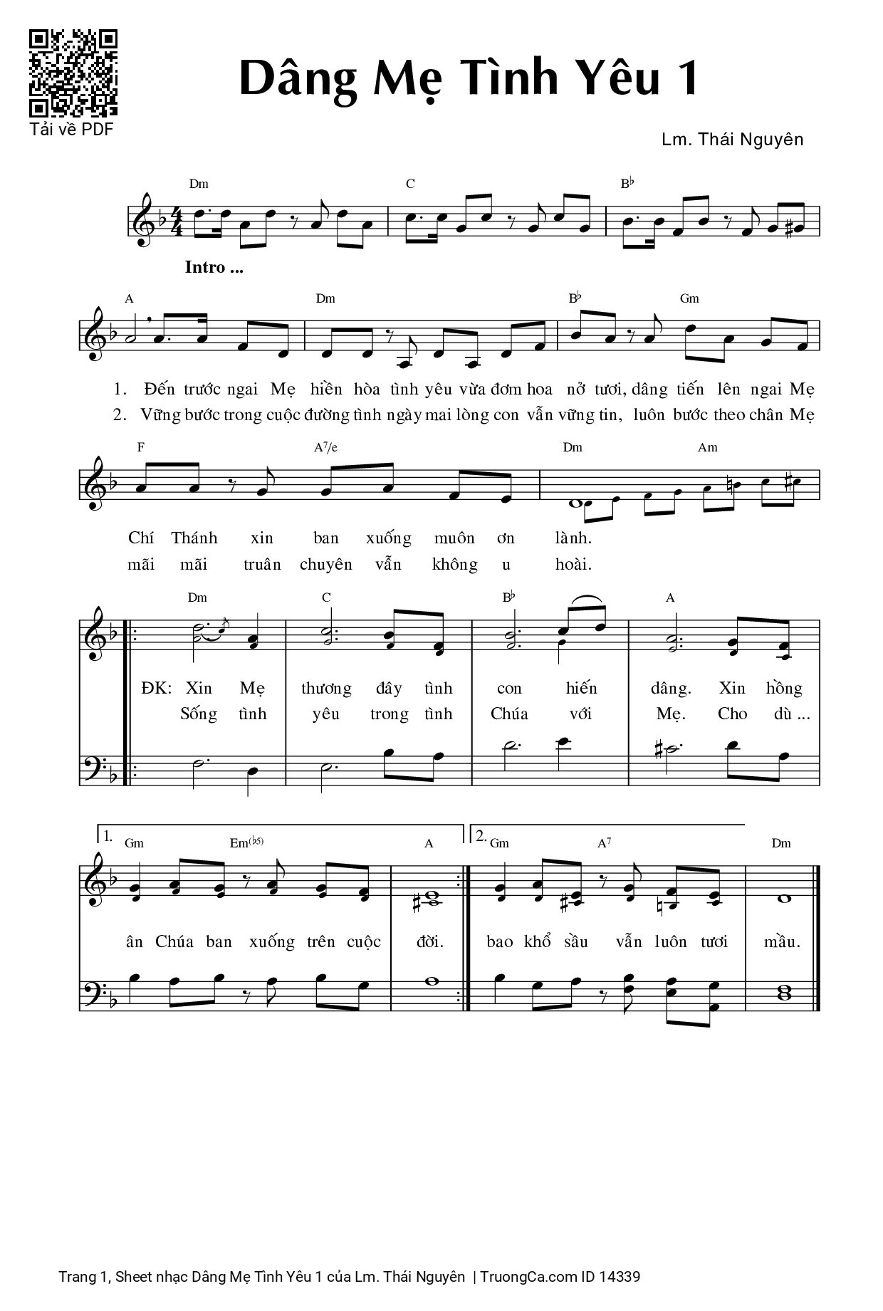 Sheet nhạc PDF bài Dâng Mẹ Tình Yêu 1