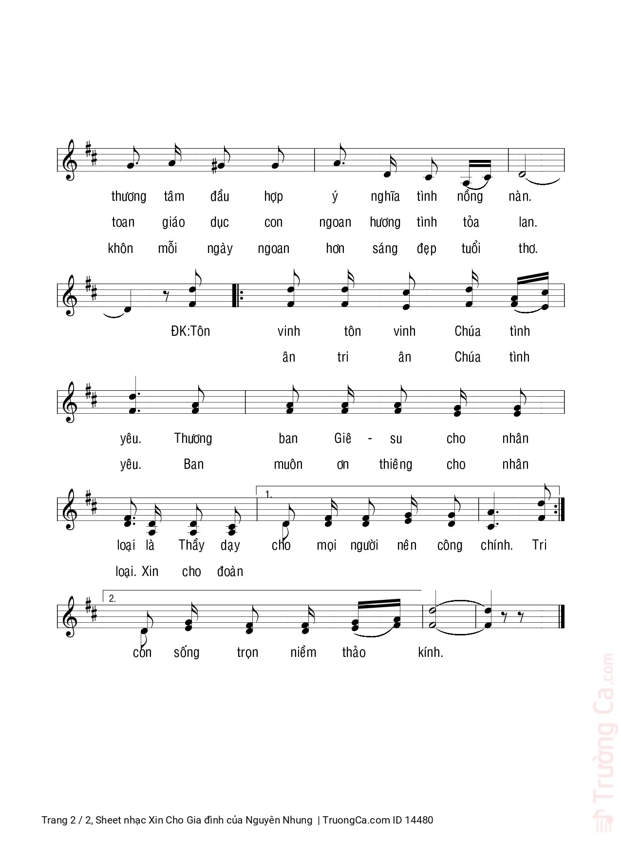 Trang 2 của Sheet nhạc PDF bài hát Xin Cho Gia đình - Nguyên Nhung