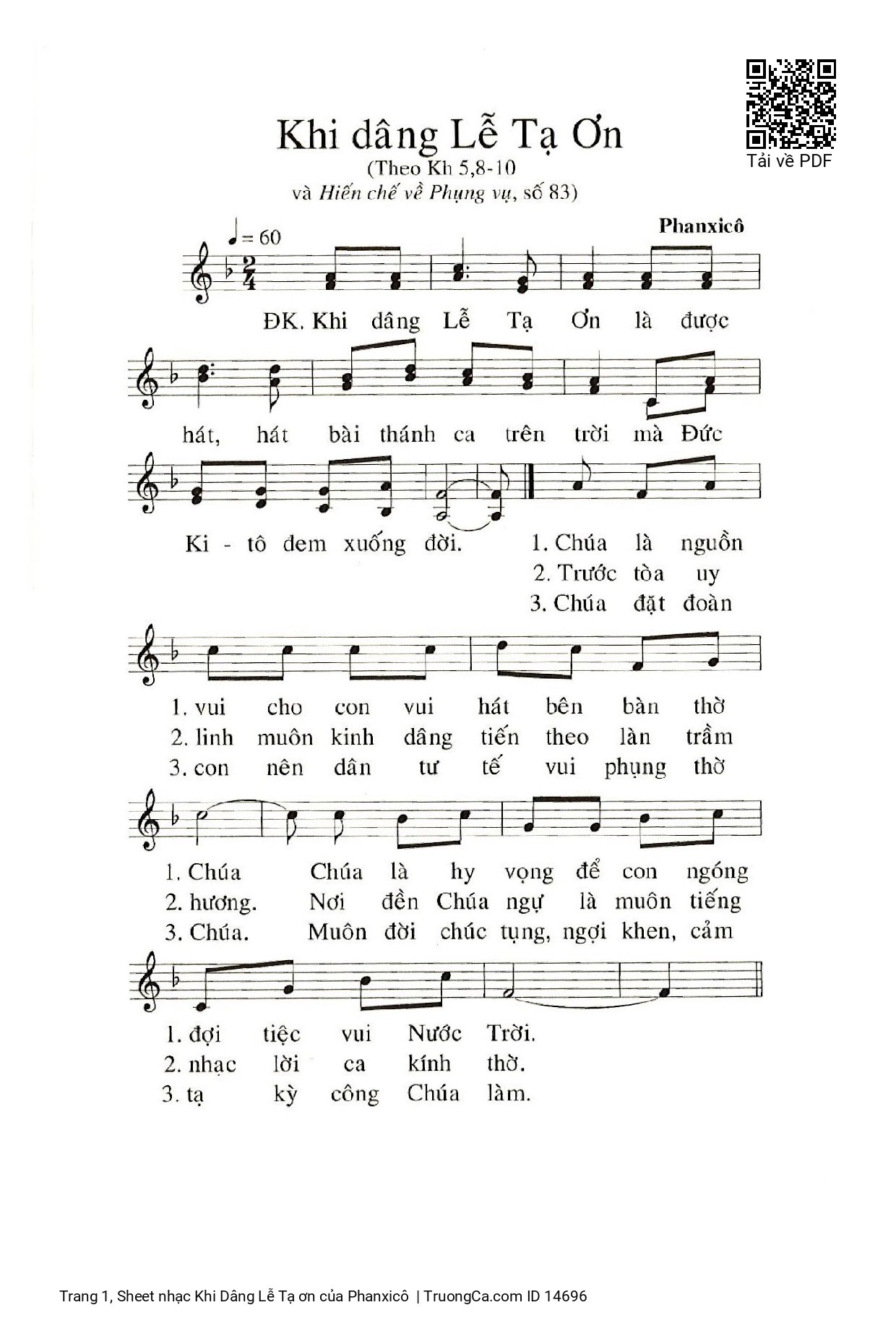 Sheet nhạc PDF bài Khi Dâng Lễ Tạ ơn