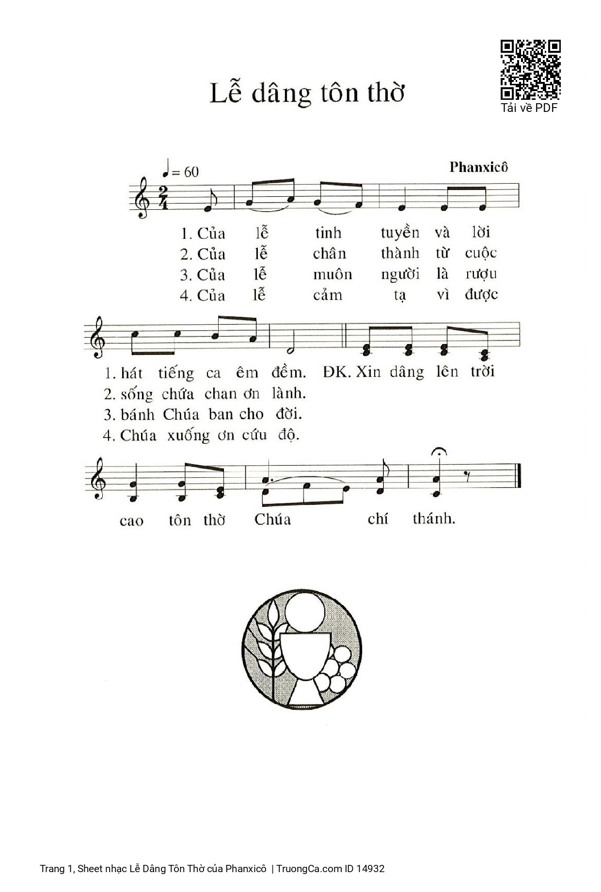 Trang 1 của Sheet nhạc PDF bài hát Lễ Dâng Tôn Thờ - Phanxicô