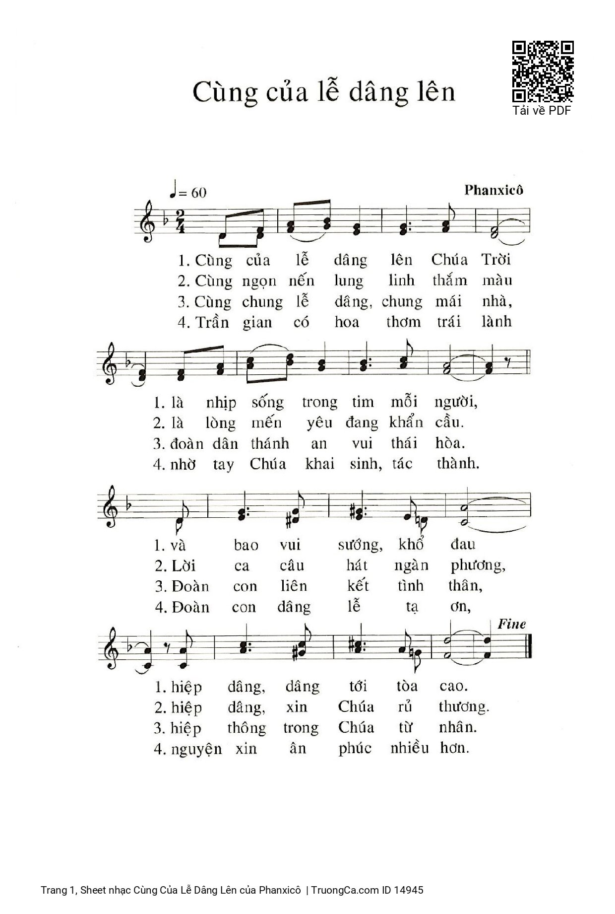Sheet nhạc PDF bài Cùng Của Lễ Dâng Lên