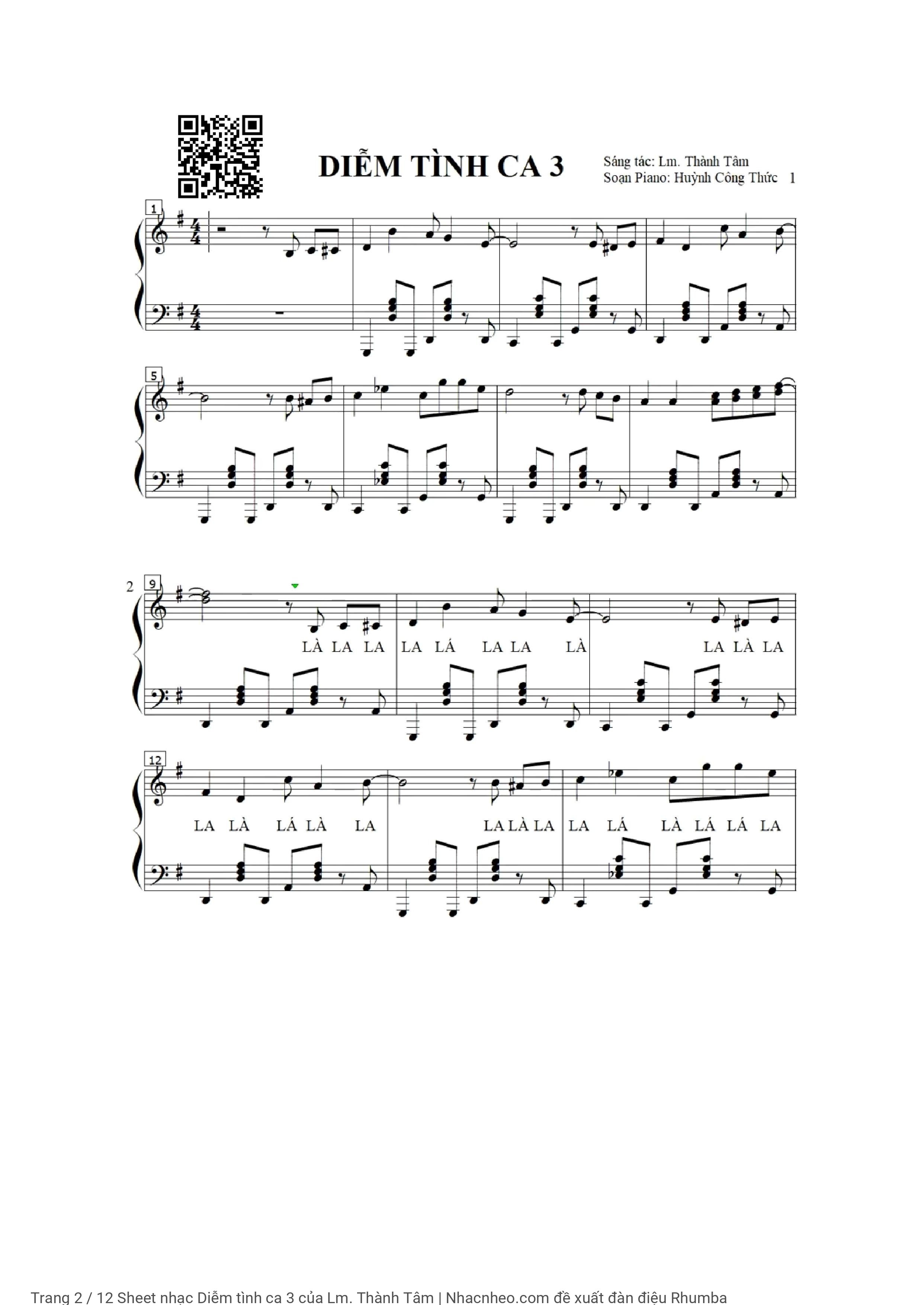 Trang 2 của Sheet nhạc PDF Piano bài hát Diễm tình ca 3 - Lm. Thành Tâm, Có 1 sheet lời và 2 Sheet SOLO Piano Diễm tình Ca 3