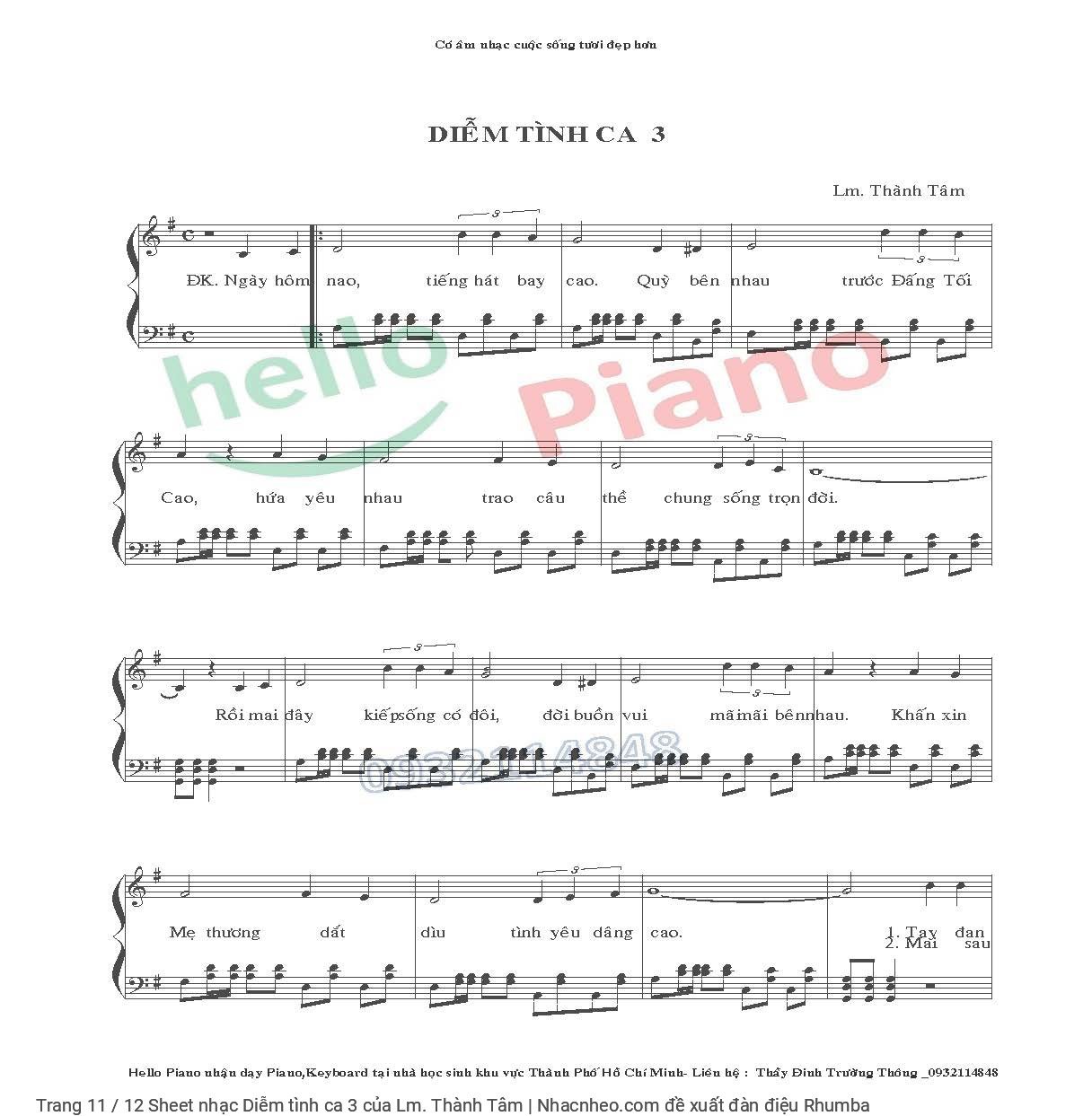 Trang 11 của Sheet nhạc PDF Piano bài hát Diễm tình ca 3 - Lm. Thành Tâm, Có 1 sheet lời và 2 Sheet SOLO Piano Diễm tình Ca 3