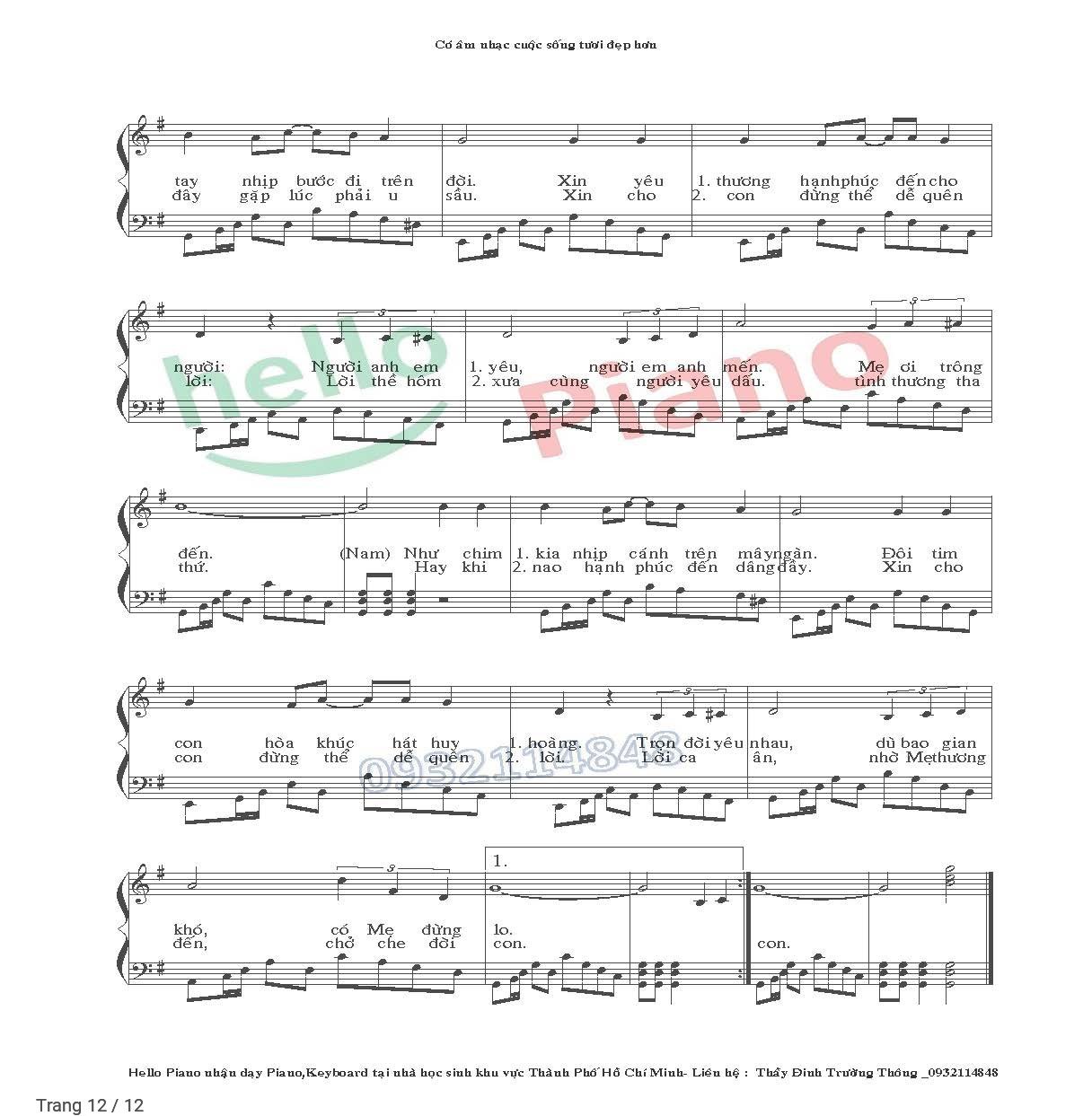 Trang 12 của Sheet nhạc PDF Piano bài hát Diễm tình ca 3 - Lm. Thành Tâm, Có 1 sheet lời và 2 Sheet SOLO Piano Diễm tình Ca 3