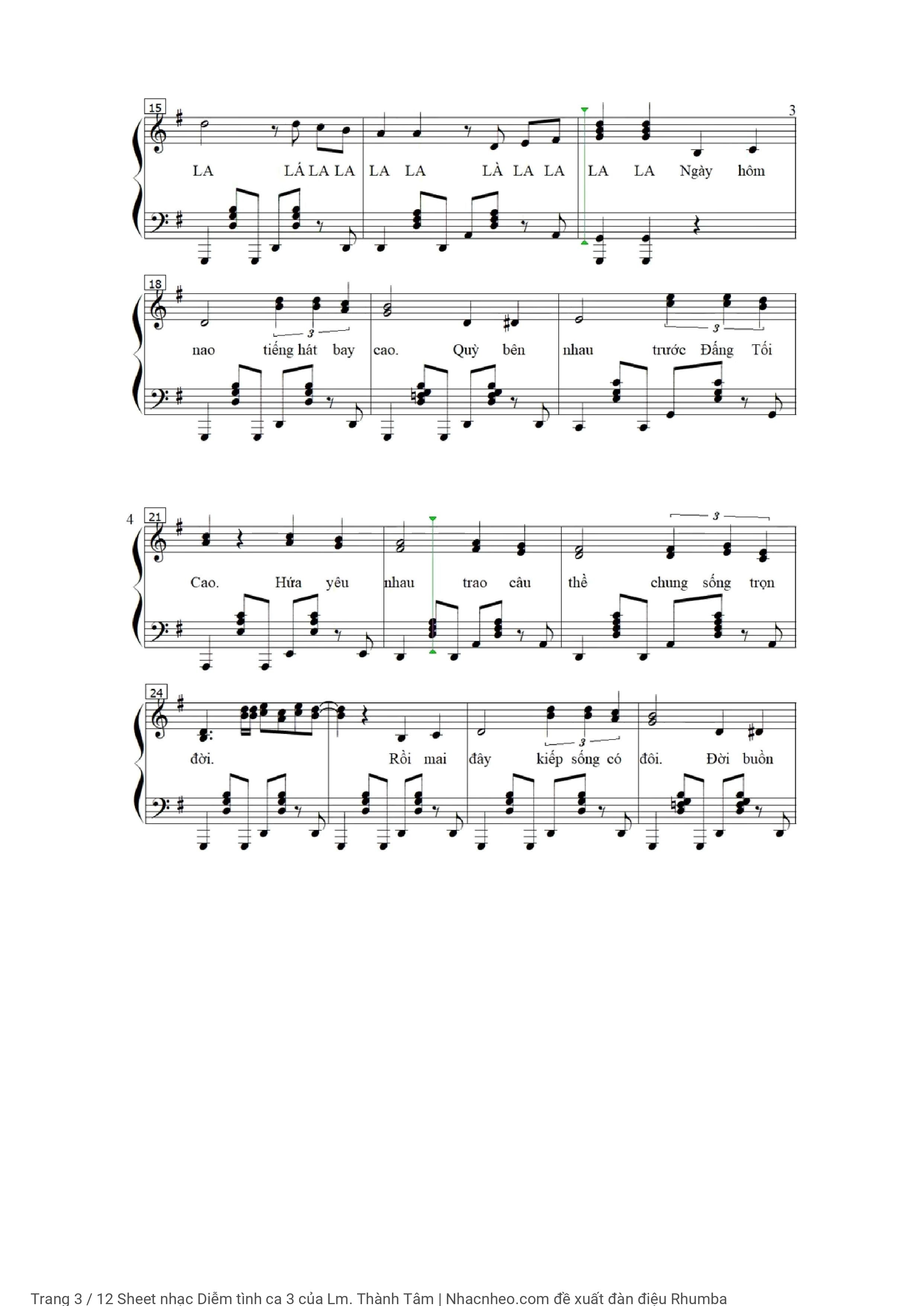 Trang 3 của Sheet nhạc PDF Piano bài hát Diễm tình ca 3 - Lm. Thành Tâm, Có 1 sheet lời và 2 Sheet SOLO Piano Diễm tình Ca 3