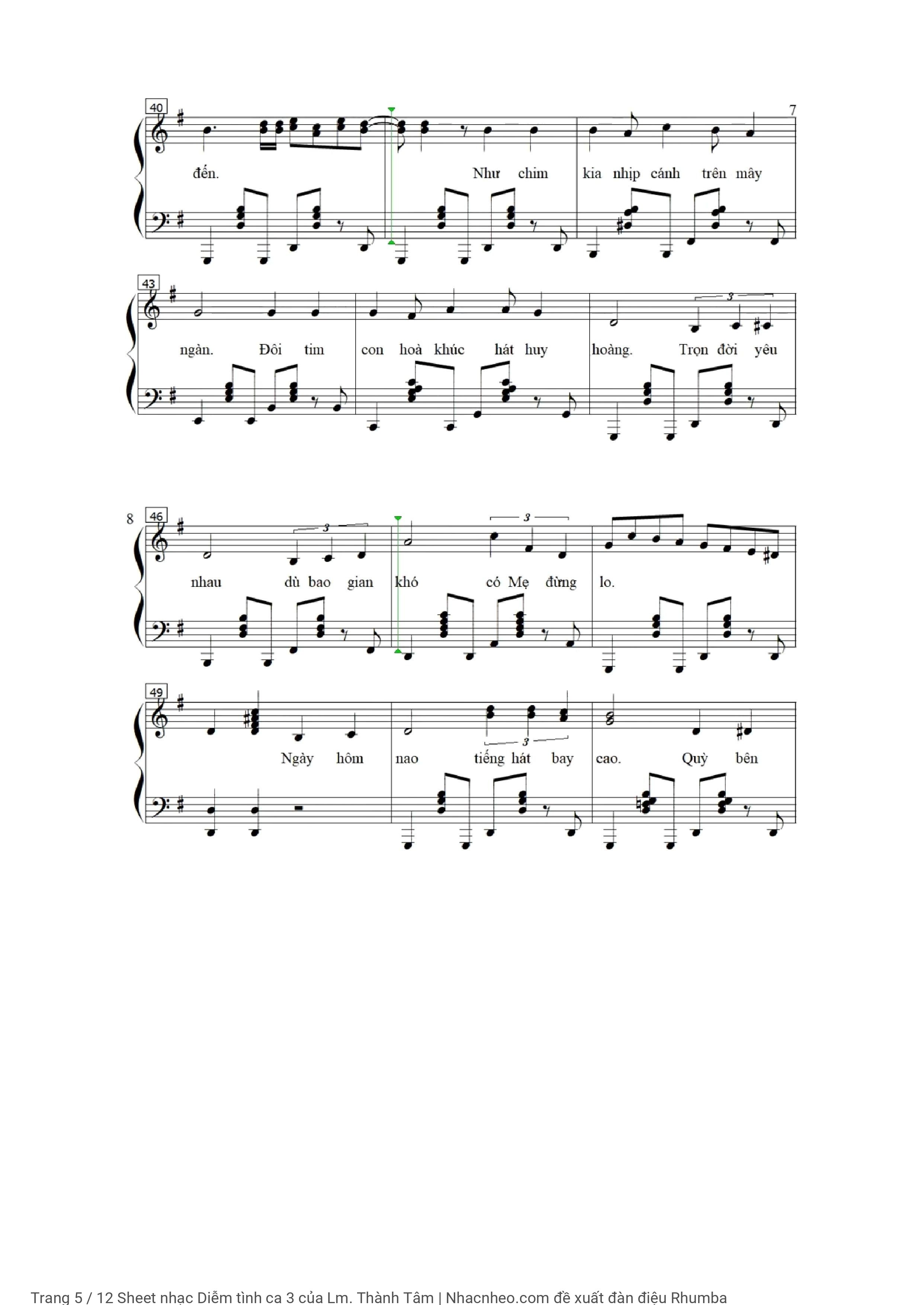 Trang 5 của Sheet nhạc PDF Piano bài hát Diễm tình ca 3 - Lm. Thành Tâm, Có 1 sheet lời và 2 Sheet SOLO Piano Diễm tình Ca 3