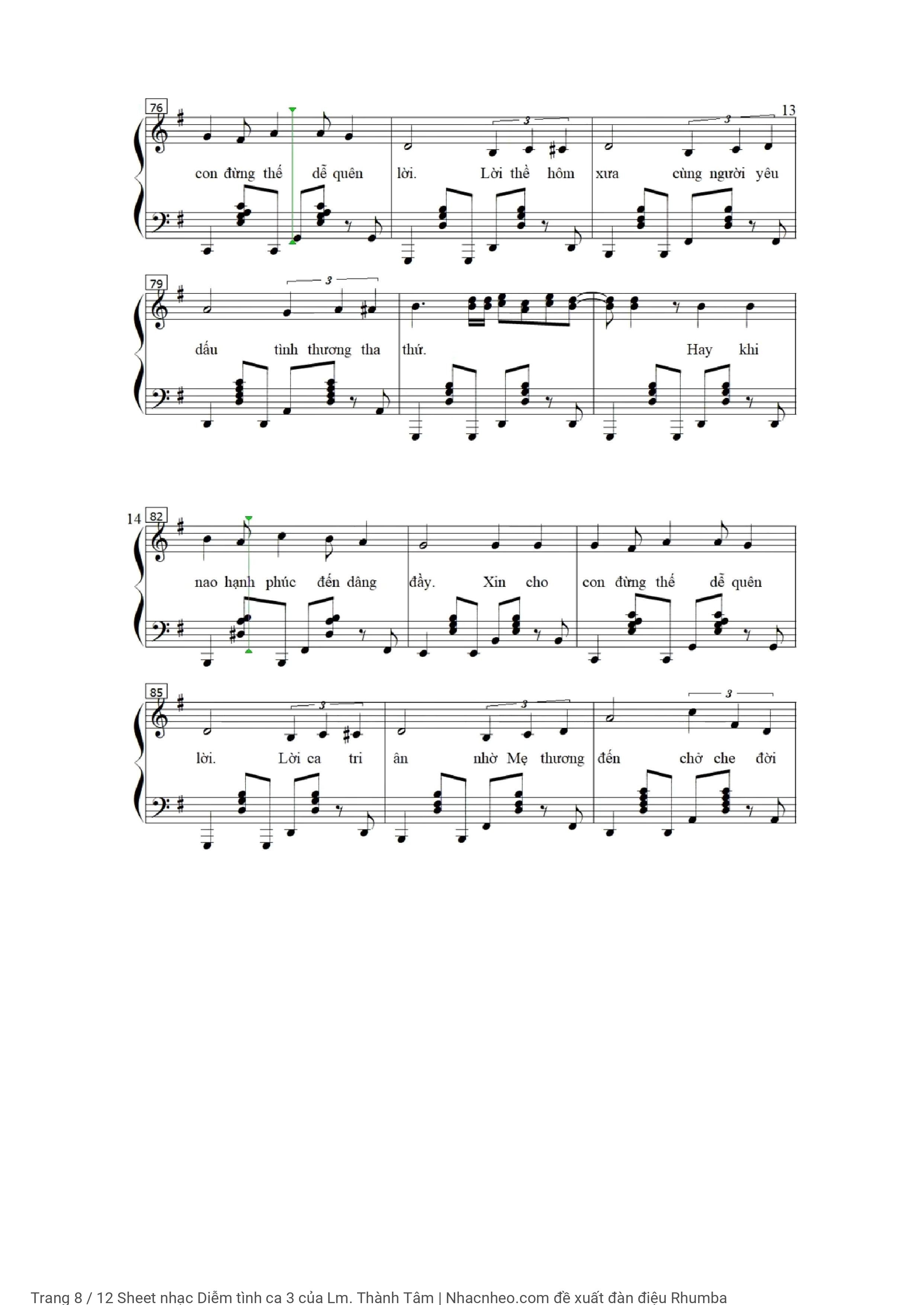 Trang 8 của Sheet nhạc PDF Piano bài hát Diễm tình ca 3 - Lm. Thành Tâm, Có 1 sheet lời và 2 Sheet SOLO Piano Diễm tình Ca 3