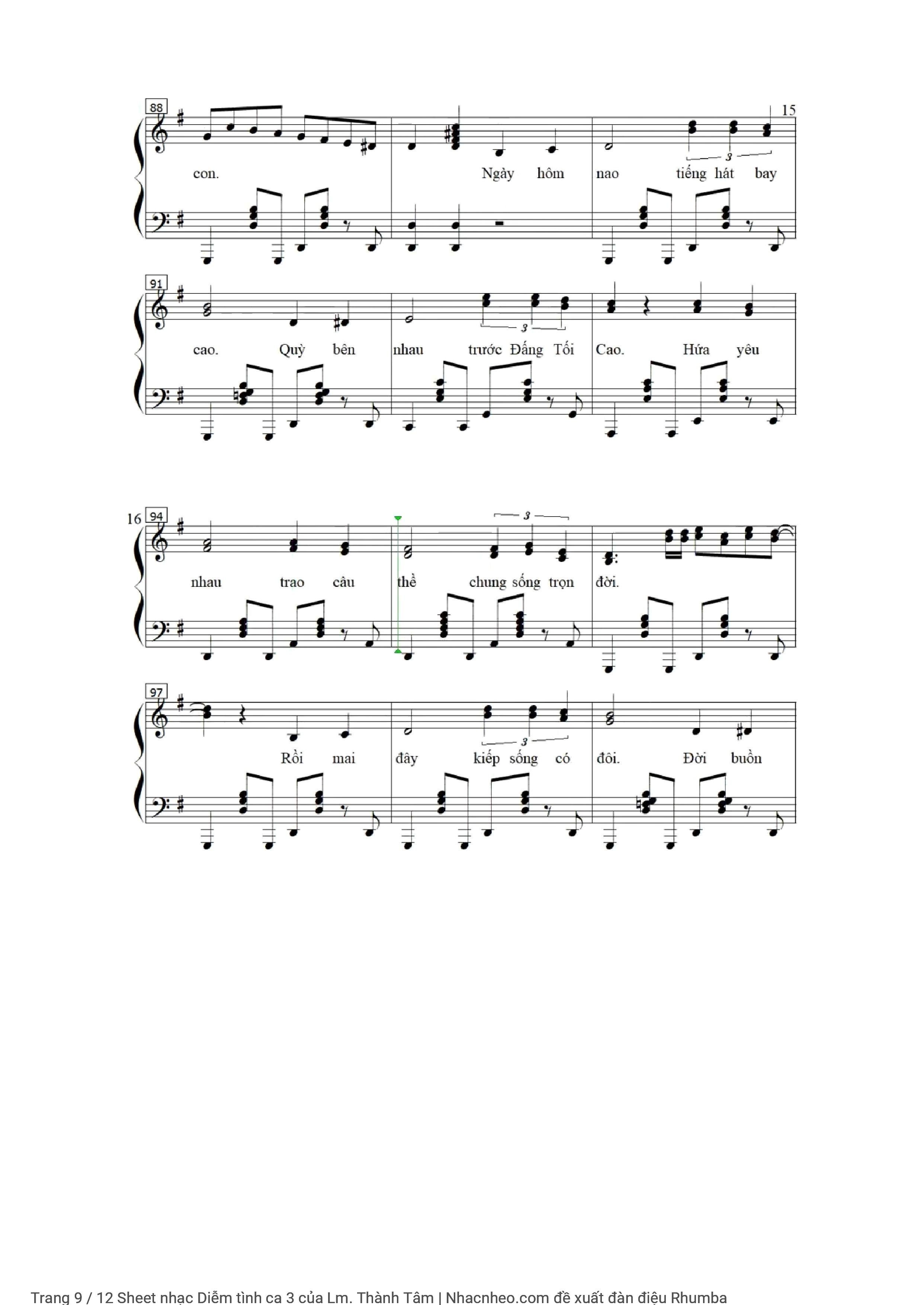 Trang 9 của Sheet nhạc PDF Piano bài hát Diễm tình ca 3 - Lm. Thành Tâm, Có 1 sheet lời và 2 Sheet SOLO Piano Diễm tình Ca 3