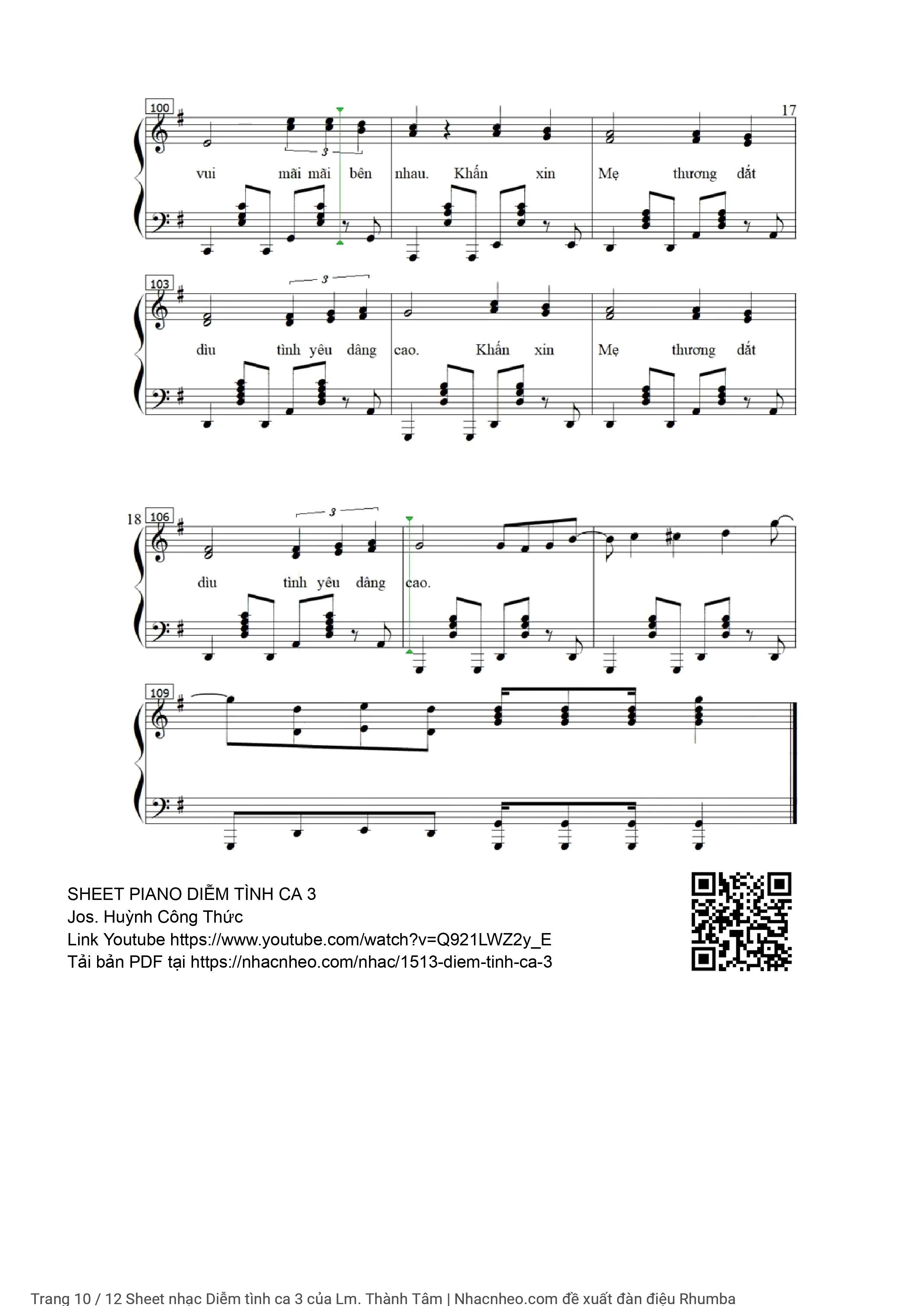 Trang 10 của Sheet nhạc PDF Piano bài hát Diễm tình ca 3 - Lm. Thành Tâm, Có 1 sheet lời và 2 Sheet SOLO Piano Diễm tình Ca 3