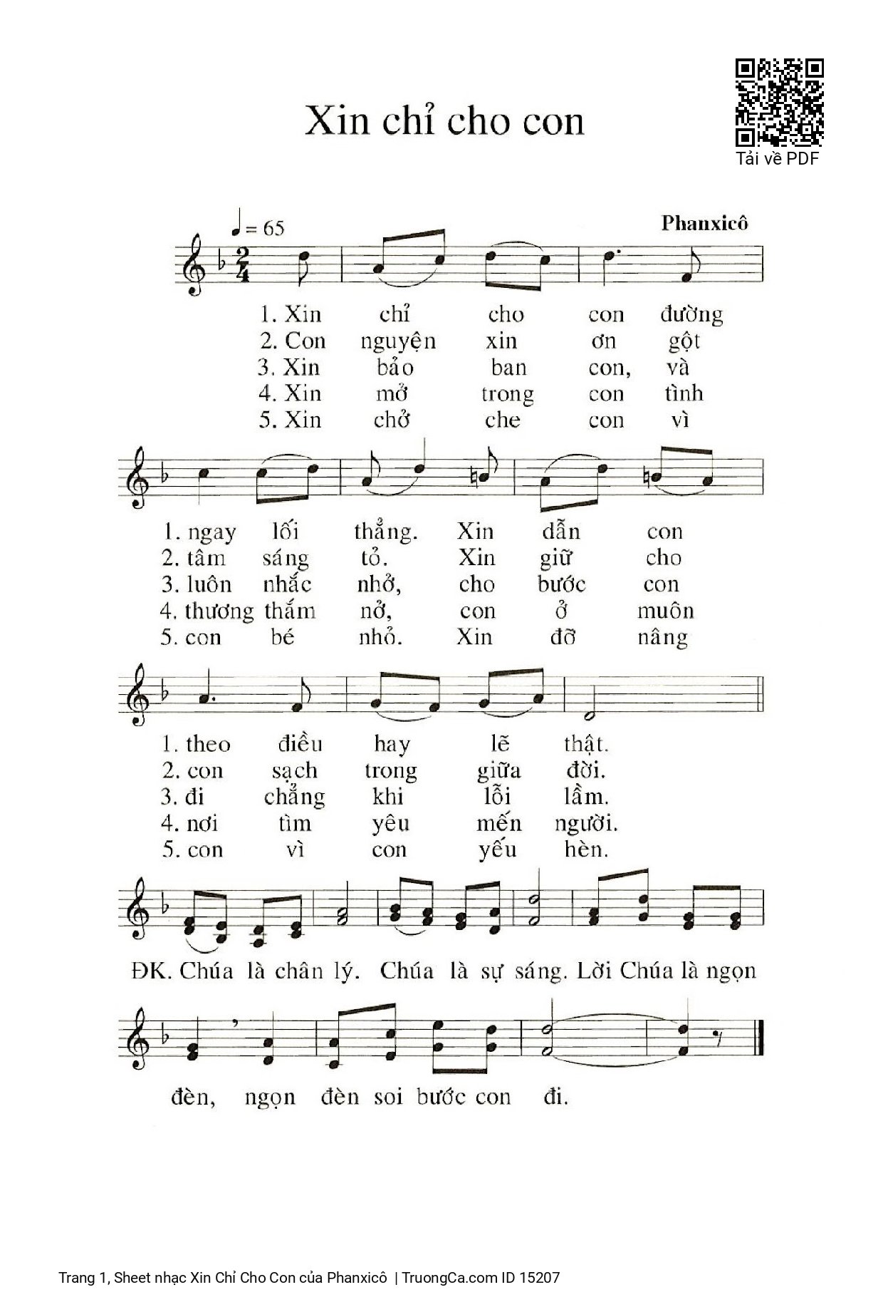 Trang 1 của Sheet nhạc PDF bài hát Xin Chỉ Cho Con - Phanxicô