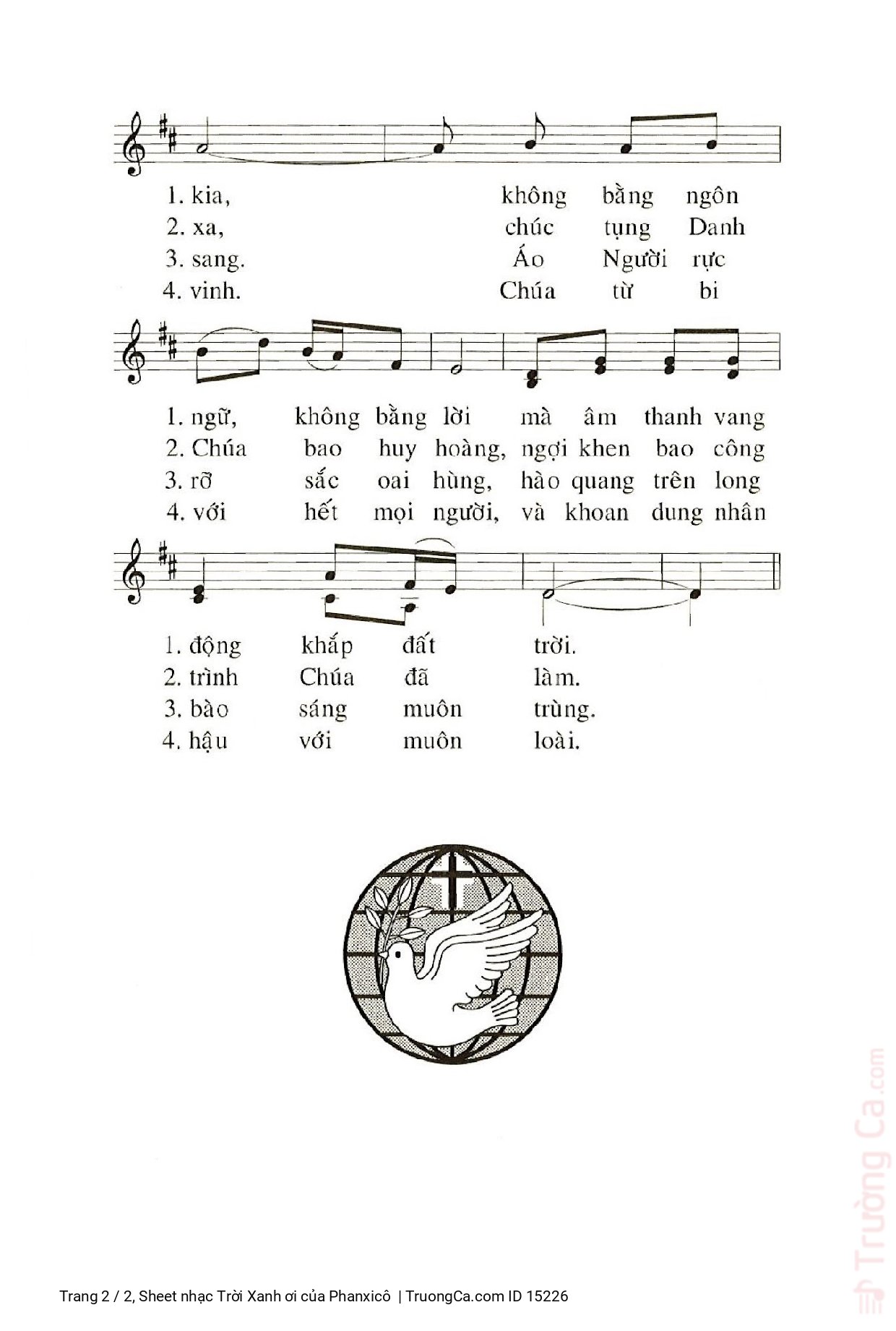 Trang 2 của Sheet nhạc PDF bài hát Trời Xanh ơi - Phanxicô