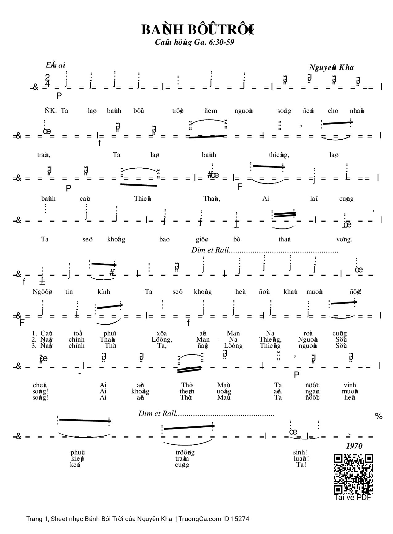 Trang 1 của Sheet nhạc PDF bài hát Bánh Bởi Trời - Nguyên Kha