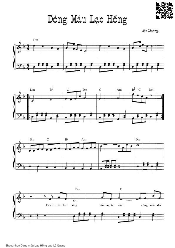 Trang 1 của Sheet nhạc PDF Piano bài hát Dòng máu Lạc Hồng - Lê Quang, Xem sheet solo piano ở dưới..  Dòng máu Lạc  Hồng, bốn nghìn  năm