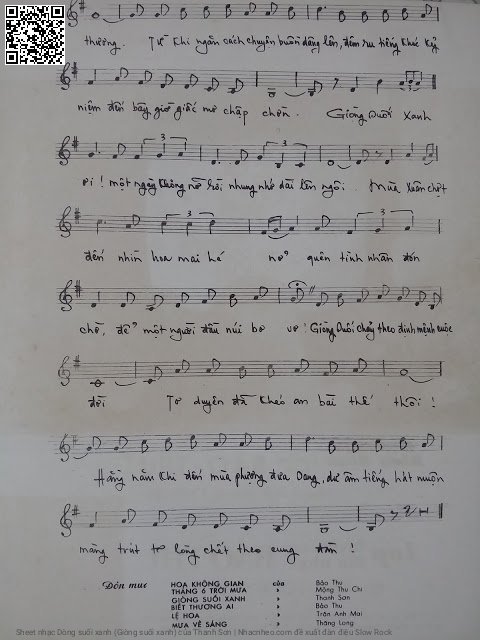 Trang 3 của Sheet nhạc PDF bài hát Dòng suối xanh (Giòng suối xanh) - Thanh Sơn, Phiên bản 1: lời theo sheet.  1. Dòng suối màu xanh mang nhiều kỷ  niệm