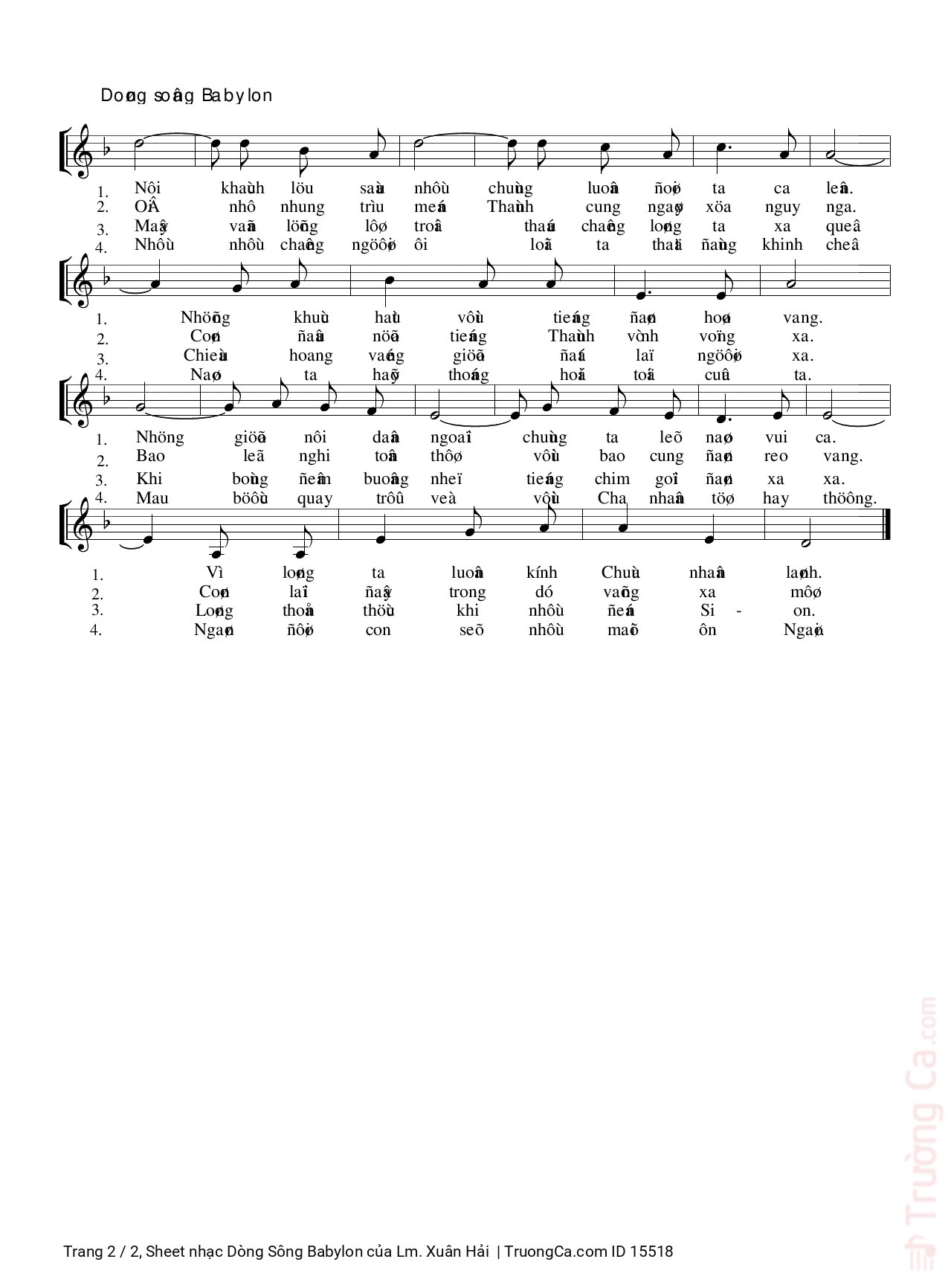 Trang 2 của Sheet nhạc PDF bài hát Dòng Sông Babylon - Lm. Xuân Hải