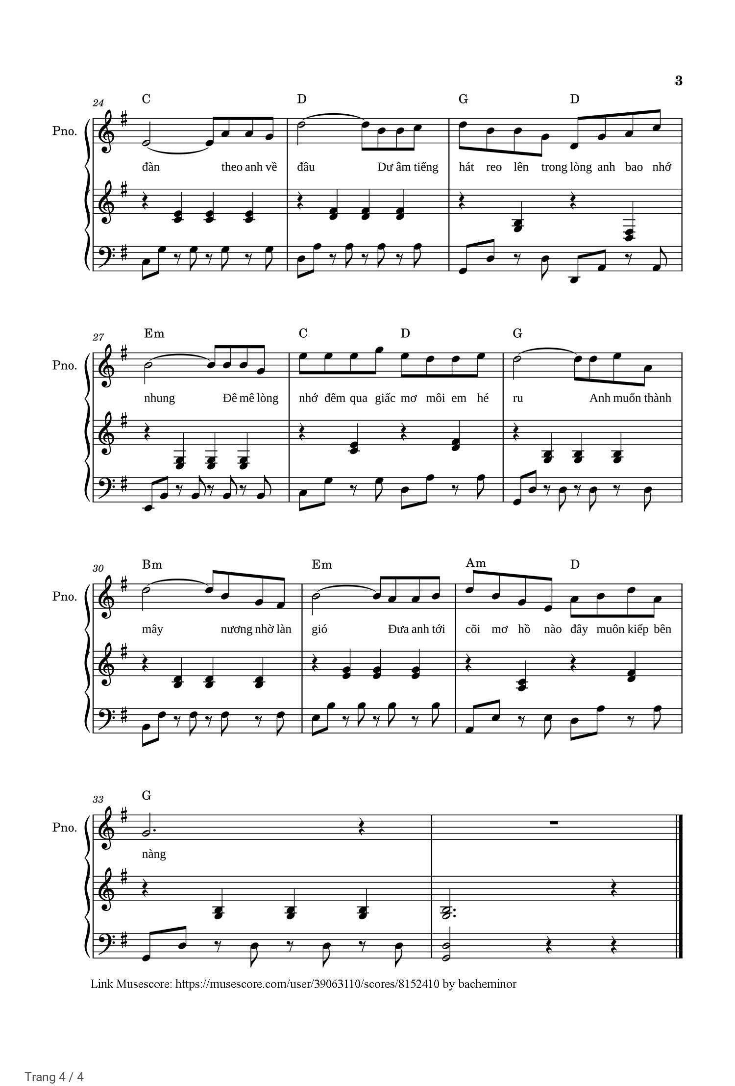 Trang 4 của Sheet nhạc PDF Piano bài hát Dư âm - Nguyễn Văn Tý, Có sheet đệm Piano bài Dư Âm, phiên bản dễ..  1. Đêm qua mơ  dáng em đang ôm  đàn dìu muôn tiếng  tơ