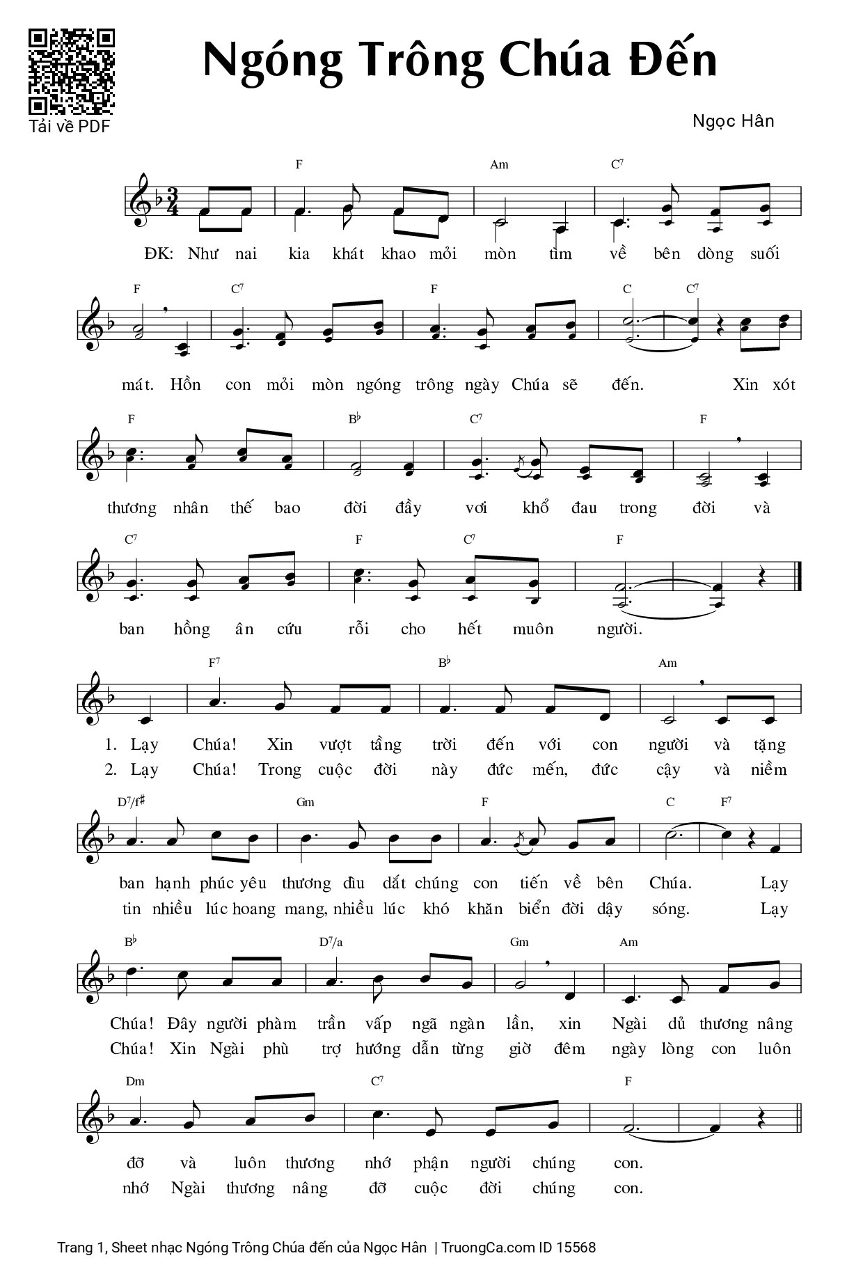 Sheet nhạc PDF bài Ngóng Trông Chúa đến