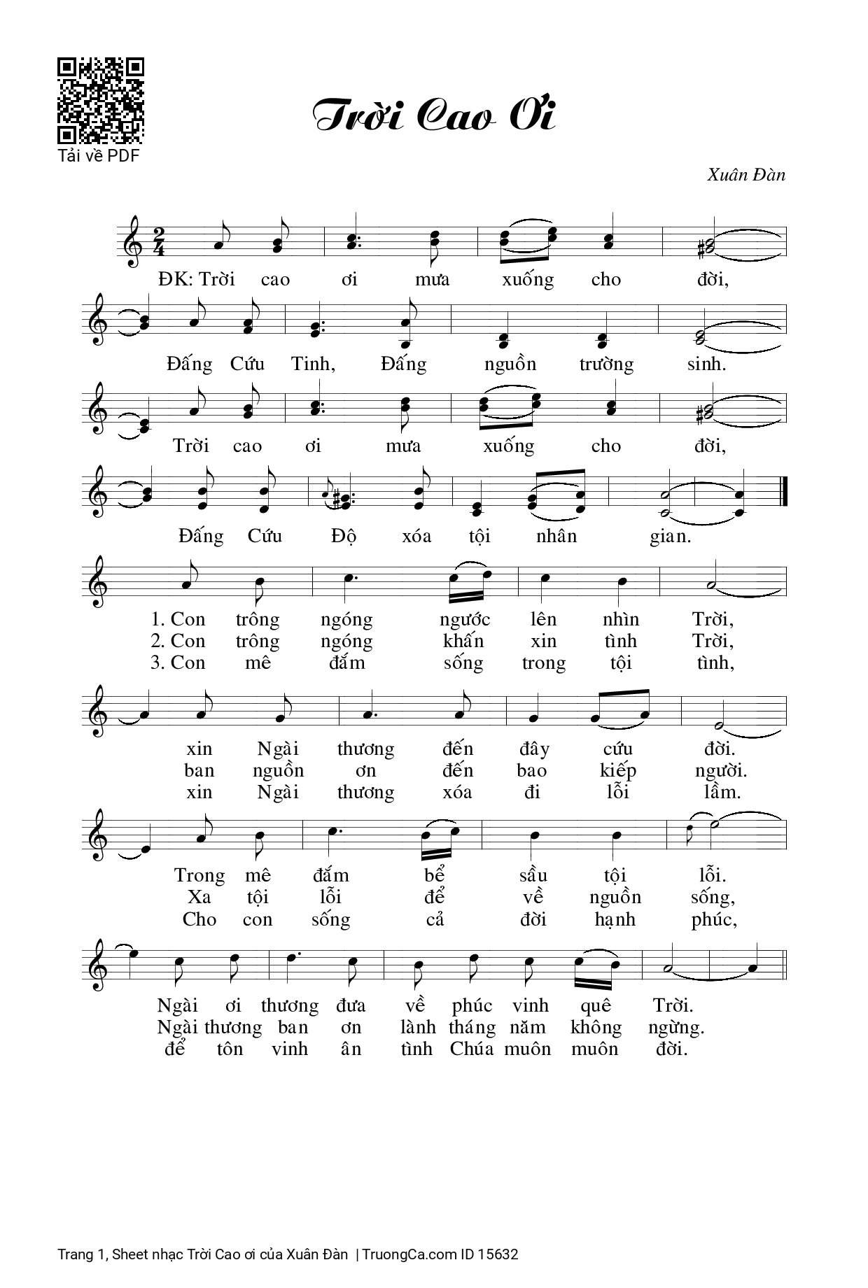 Sheet nhạc Trời Cao ơi - Xuân Đàn