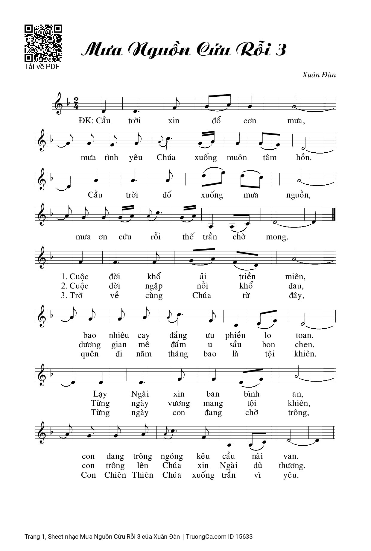 Trang 1 của Sheet nhạc PDF bài hát Mưa Nguồn Cứu Rỗi 3 - Xuân Đàn