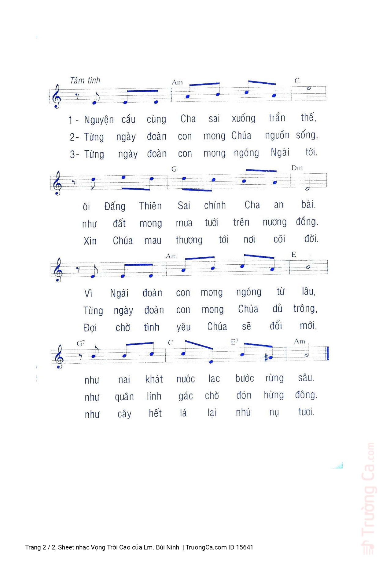 Trang 2 của Sheet nhạc PDF bài hát Vọng Trời Cao - Lm. Bùi Ninh