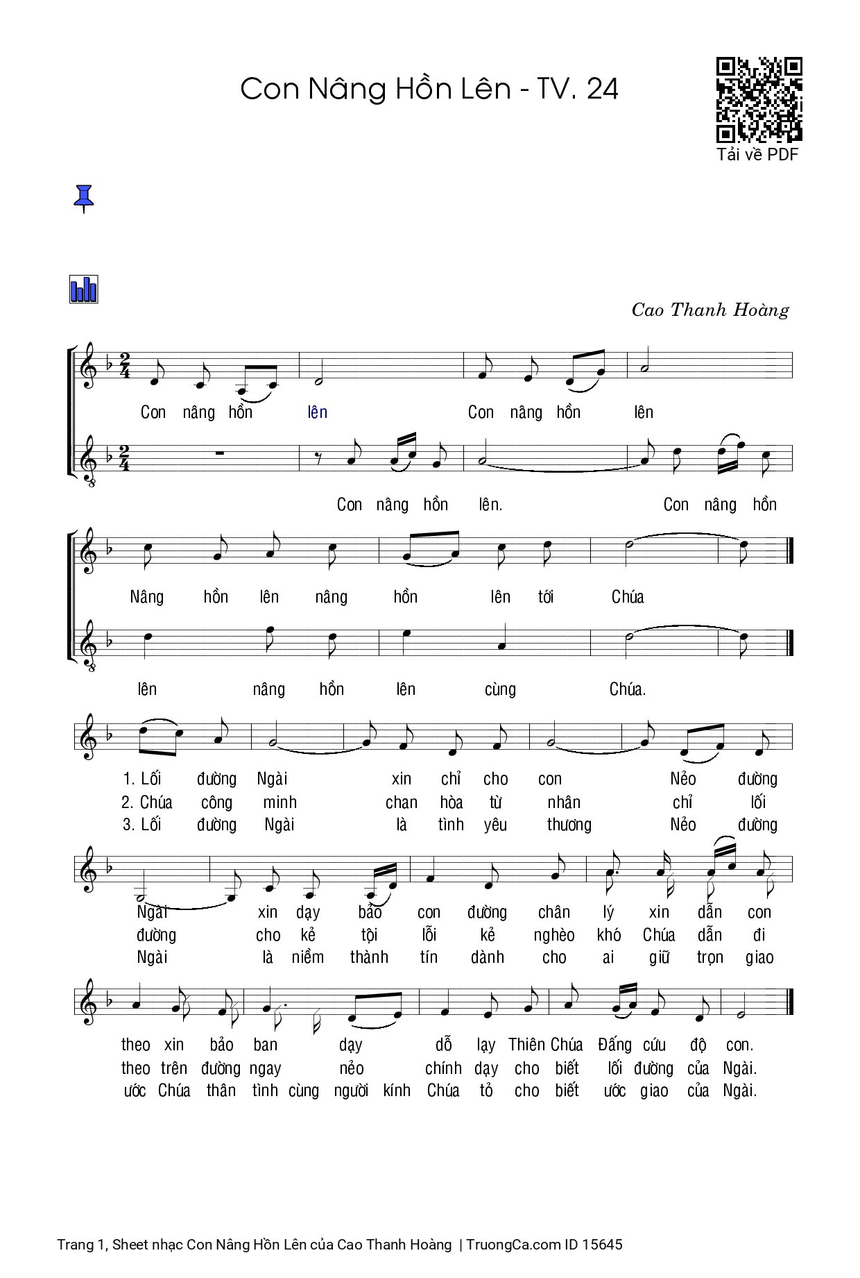 Trang 1 của Sheet nhạc PDF bài hát Con Nâng Hồn Lên - Cao Thanh Hoàng