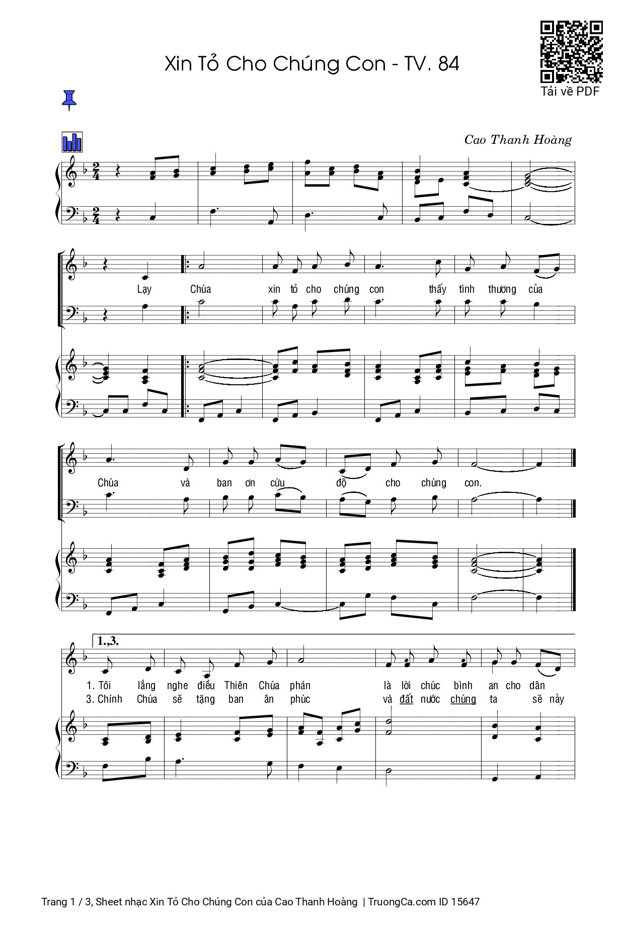 Trang 1 của Sheet nhạc PDF bài hát Xin Tỏ Cho Chúng Con Piano - Cao Thanh Hoàng