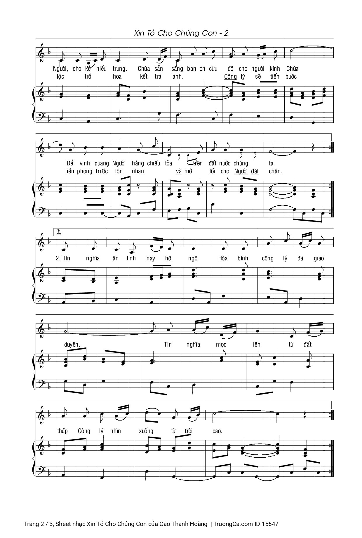 Trang 2 của Sheet nhạc PDF bài hát Xin Tỏ Cho Chúng Con Piano - Cao Thanh Hoàng