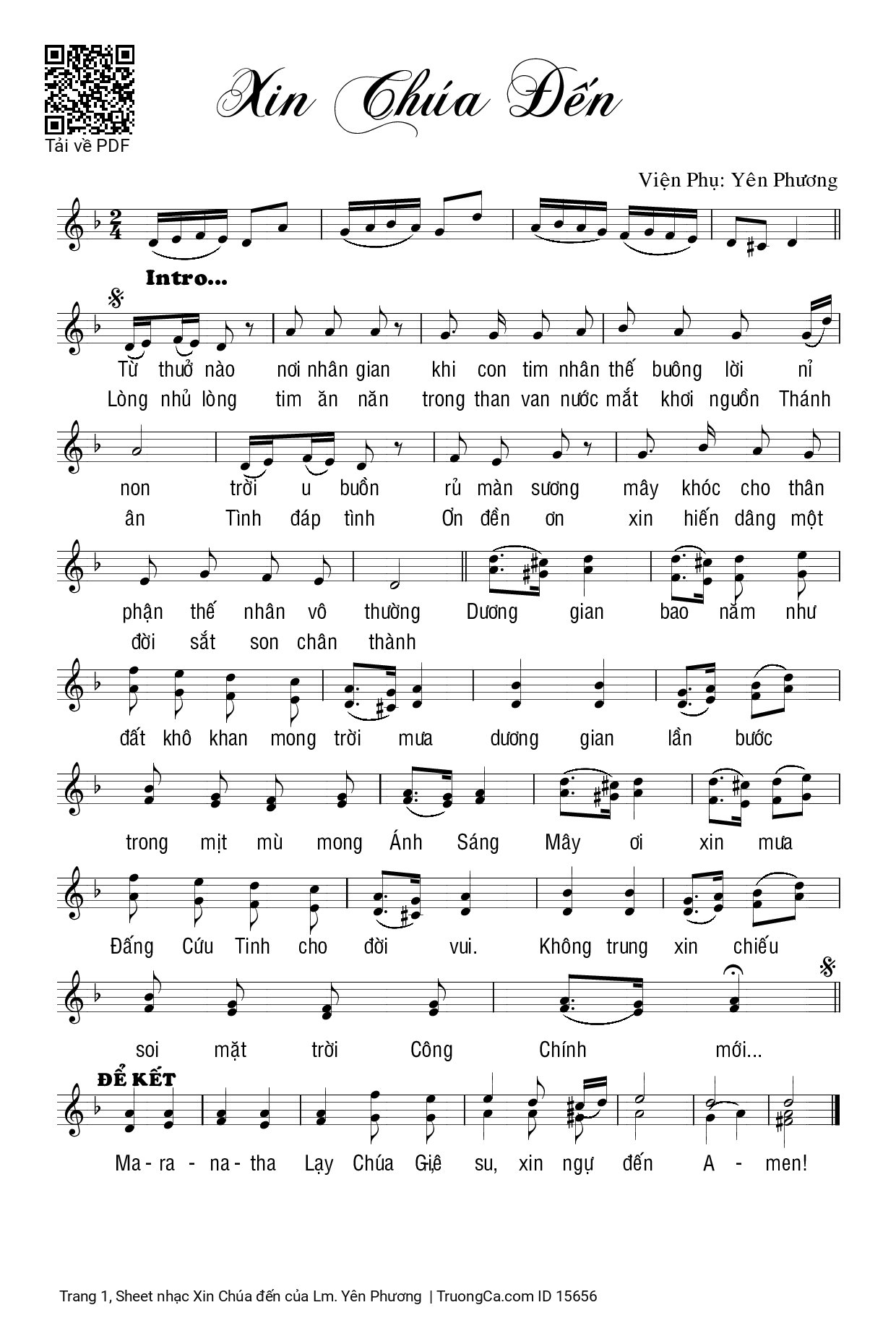 Sheet nhạc PDF bài Xin Chúa đến