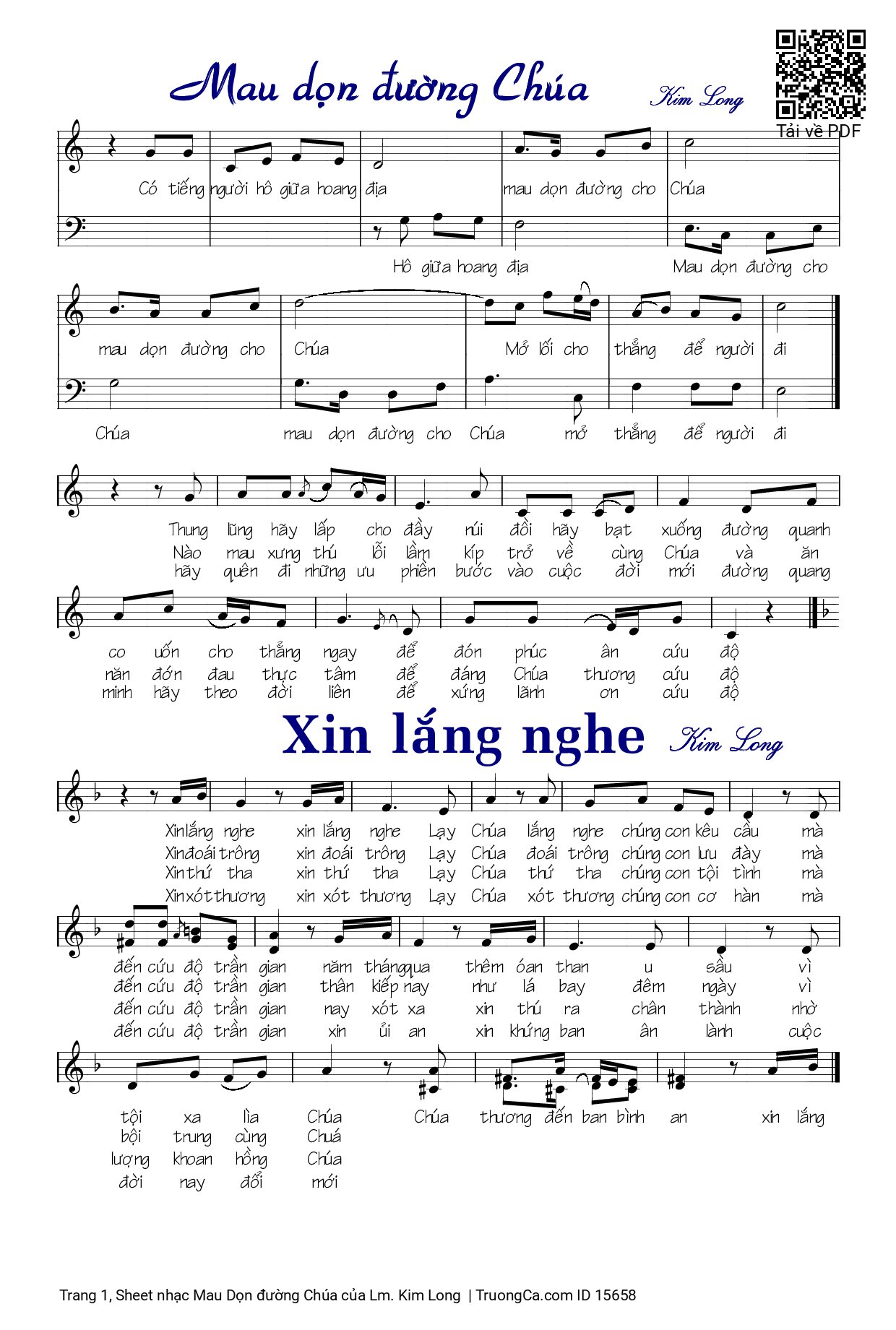 Trang 1 của Sheet nhạc PDF bài hát Mau Dọn đường Chúa - Lm. Kim Long