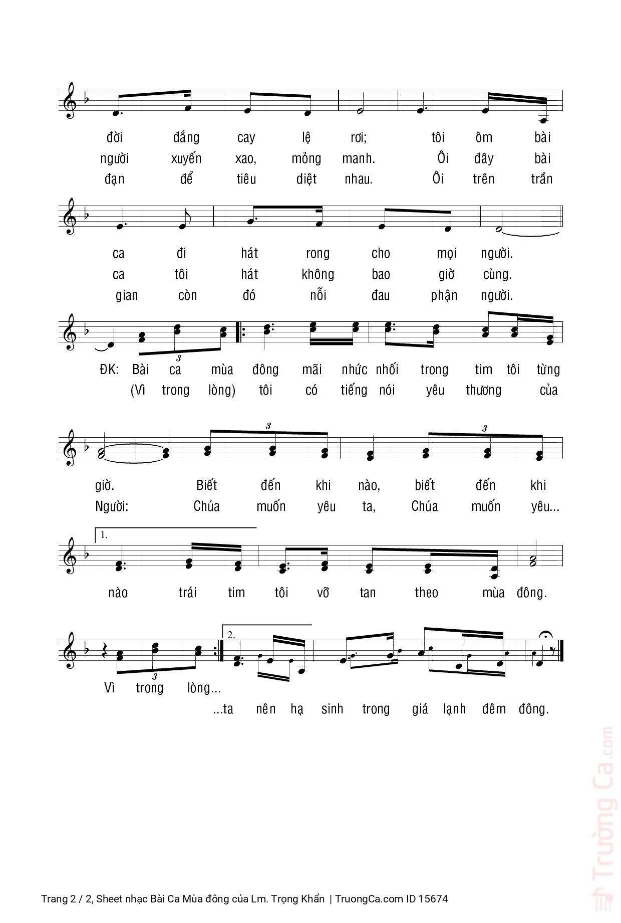 Trang 2 của Sheet nhạc PDF bài hát Bài Ca Mùa đông - Lm. Trọng Khẩn