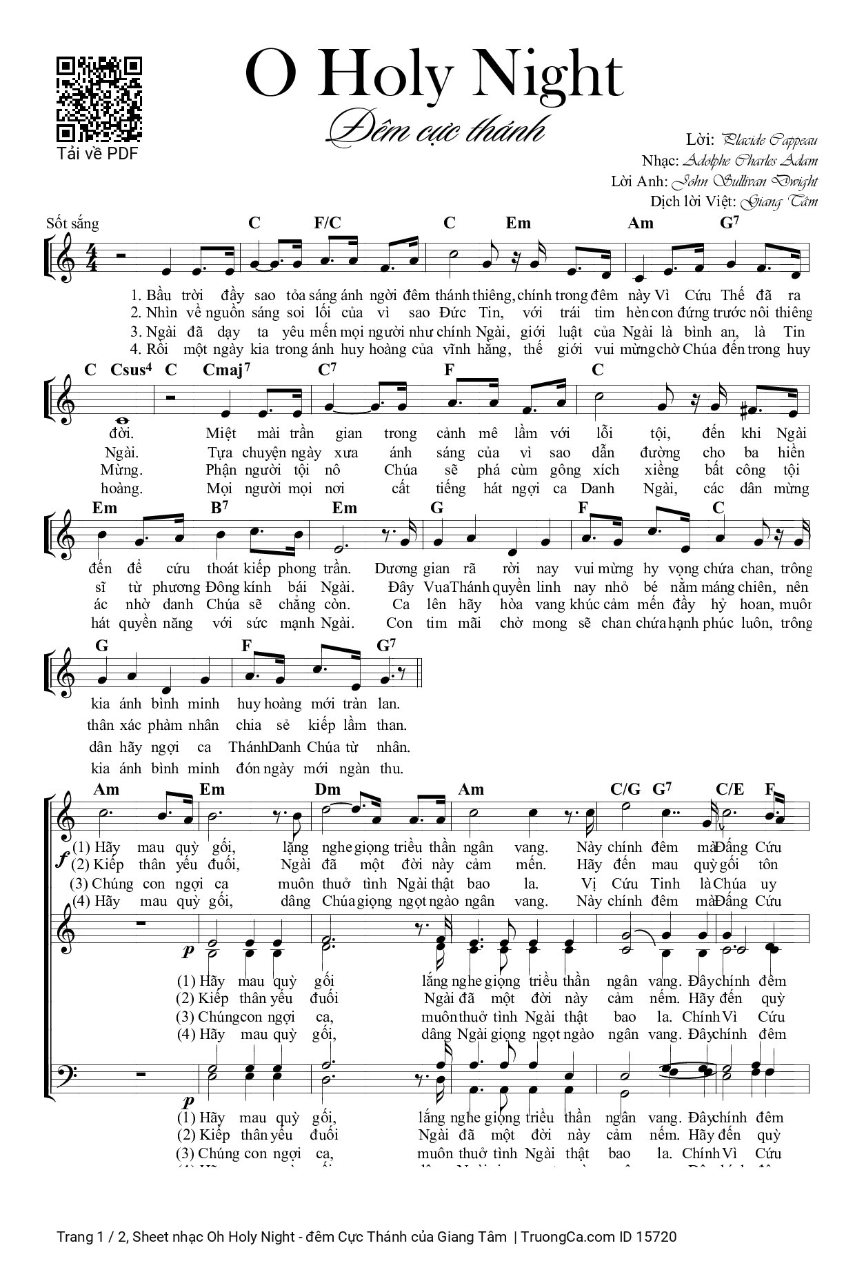 Trang 1 của Sheet nhạc PDF bài hát Oh Holy Night - đêm Cực Thánh - Giang Tâm