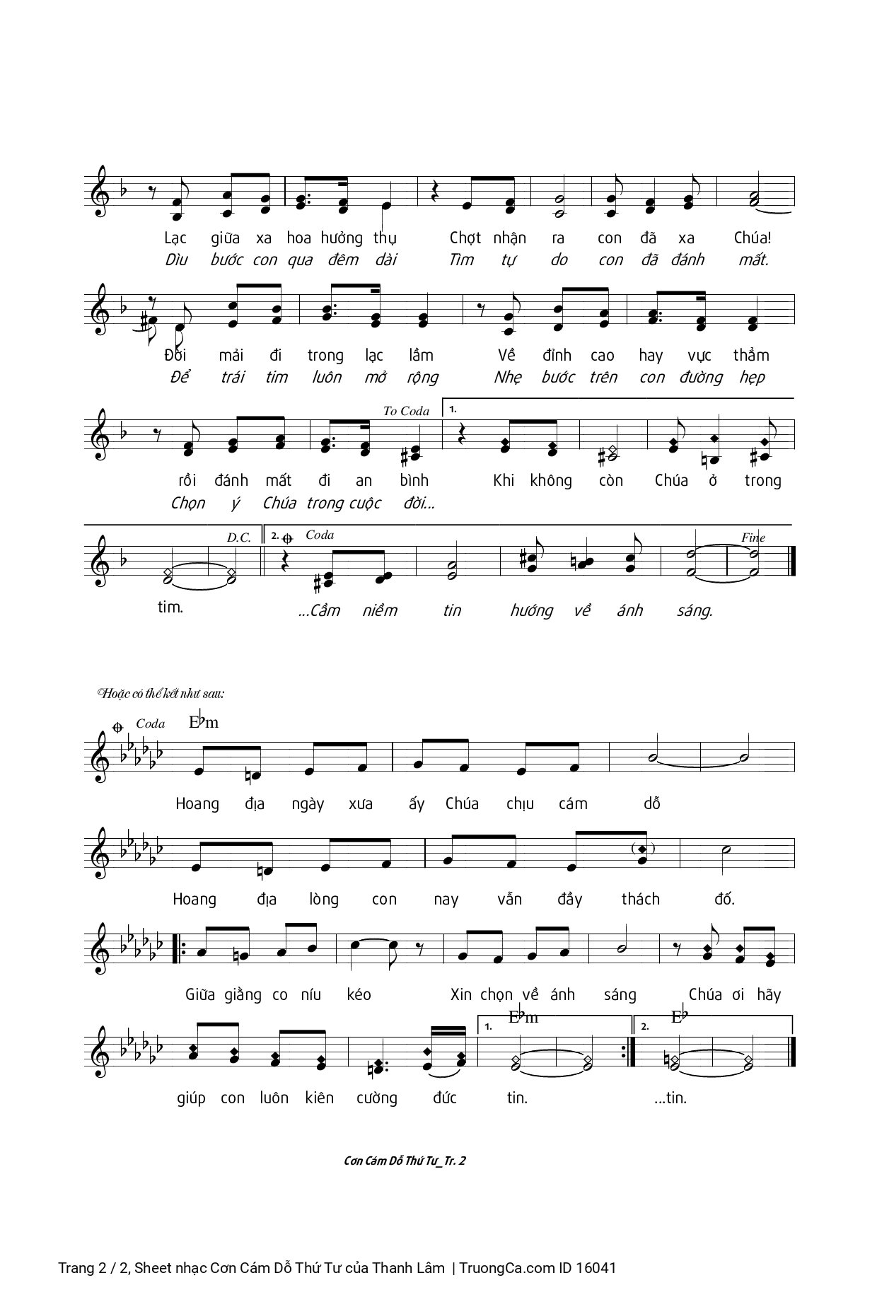 Trang 2 của Sheet nhạc PDF bài hát Cơn Cám Dỗ Thứ Tư - Thanh Lâm