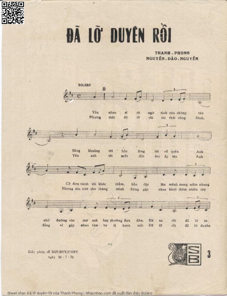 Trang 2 của Sheet nhạc PDF bài hát Đã lỡ duyên rồi - Thanh Phong, 1. Yêu  nhau ai có ngờ tình yêu chóng tàn. Bâng  khuâng tôi bảo lòng tôi cố quên  em