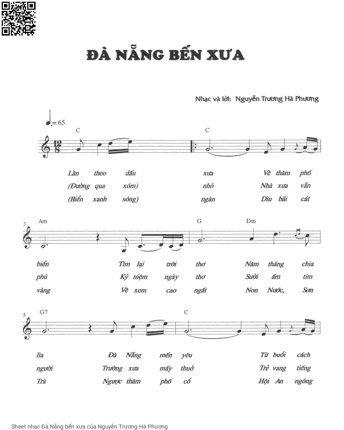 Trang 1 của Sheet nhạc PDF bài hát Đà Nẵng bến xưa - Nguyễn Trương Hà Phương, 1. Lần theo dấu  xưa. Về thăm phố  biển Tìm lại trời  thơ