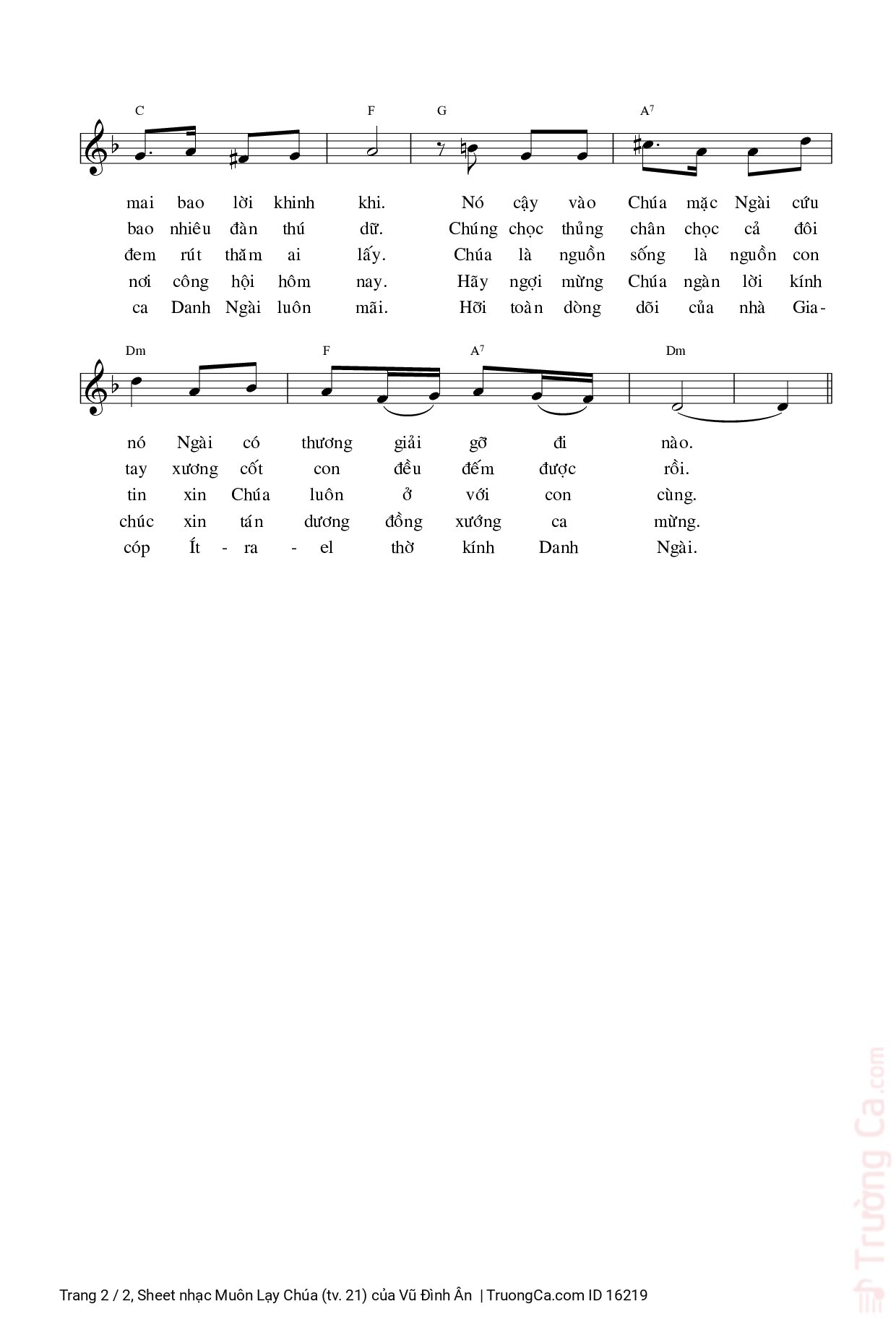 Trang 2 của Sheet nhạc PDF bài hát Muôn Lạy Chúa (tv. 21) - Vũ Đình Ân