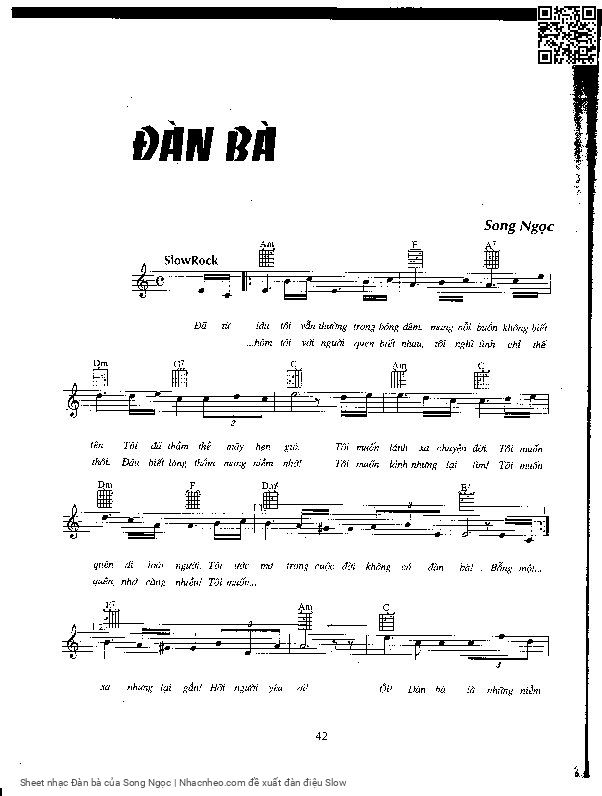 Trang 1 của Sheet nhạc PDF bài hát Đàn bà - Song Ngọc, 1. Đã từ  lâu tôi vẫn thường trong bóng  đêm. Mang nỗi  buồn không biết  tên Tôi đã  thầm thề mây hẹn  gió