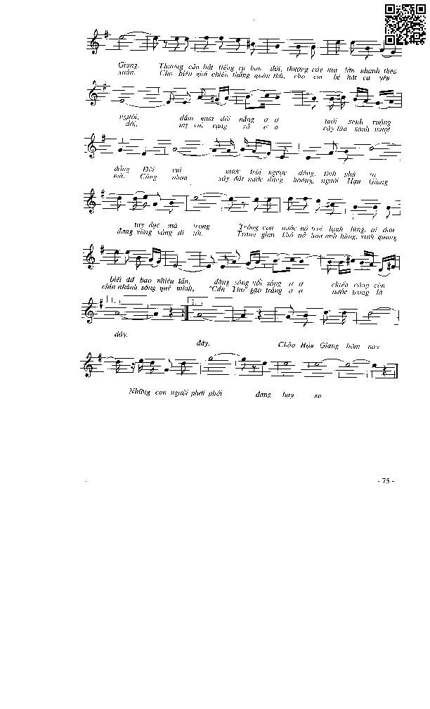 Trang 4 của Sheet nhạc PDF bài hát Đàn sáo Hậu Giang - Trần Long Ẩn, 1.  Từ trên những rạng  đông con chim sáo nó bay ra  đồng. Theo con  nước đang xuôi  dòng ra đồng ruộng xa