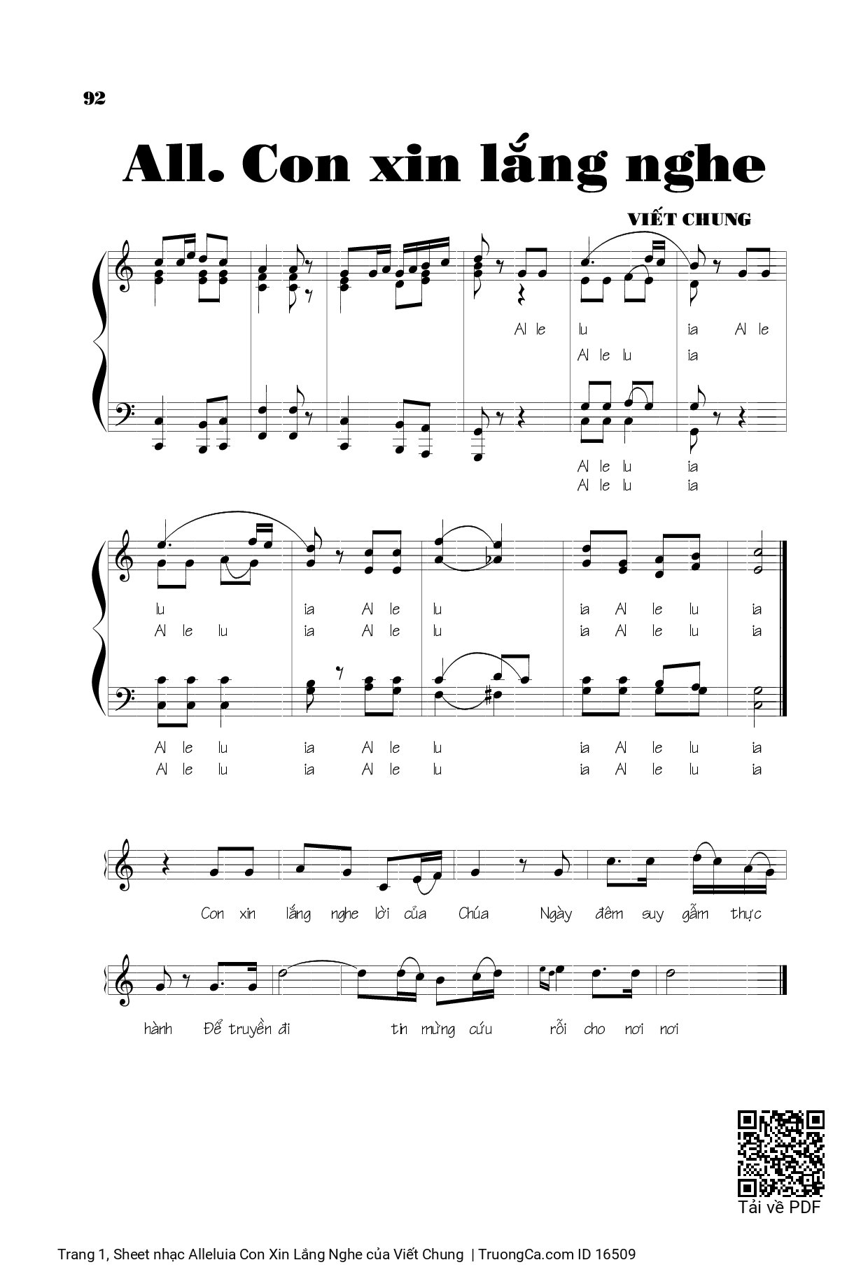 Sheet nhạc Alleluia Con Xin Lắng Nghe